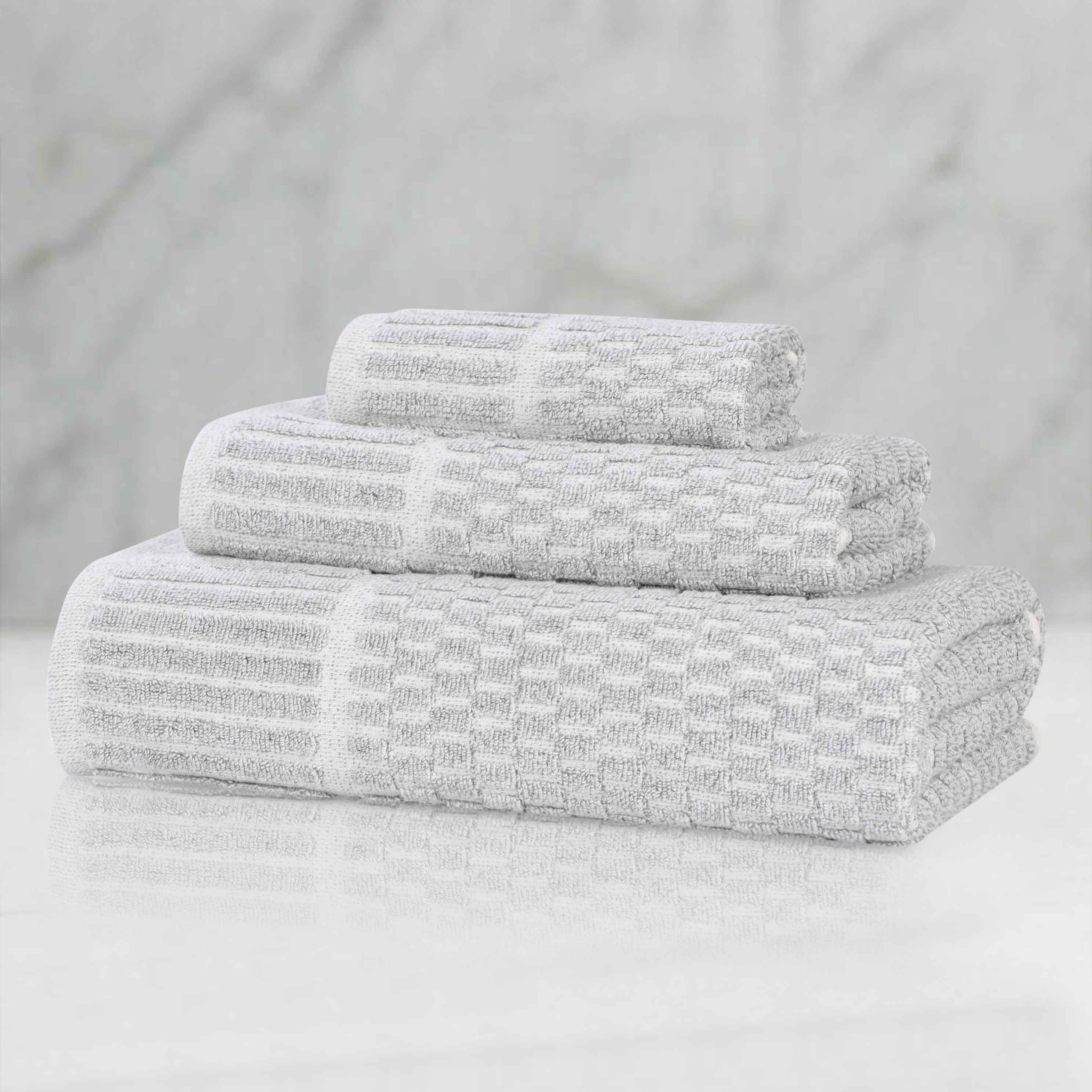 Juno Cotton Blend Medium Weight Checkered Border 3 Piece Towel Set - Blue Nile Mills