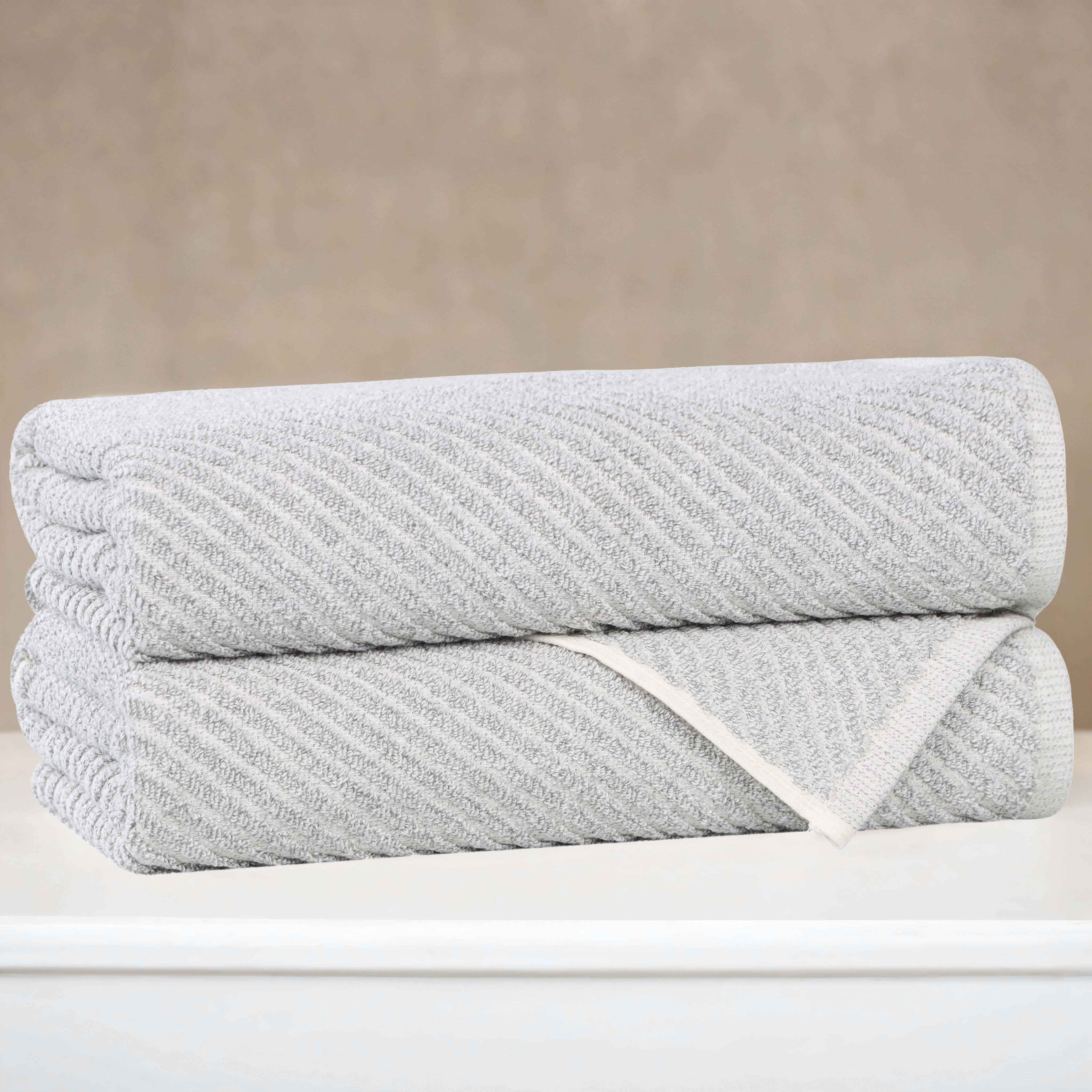 Amelia Cotton Blend Diagonal Stripes Bath Towels, Set of 2 - Blue Nile Mills