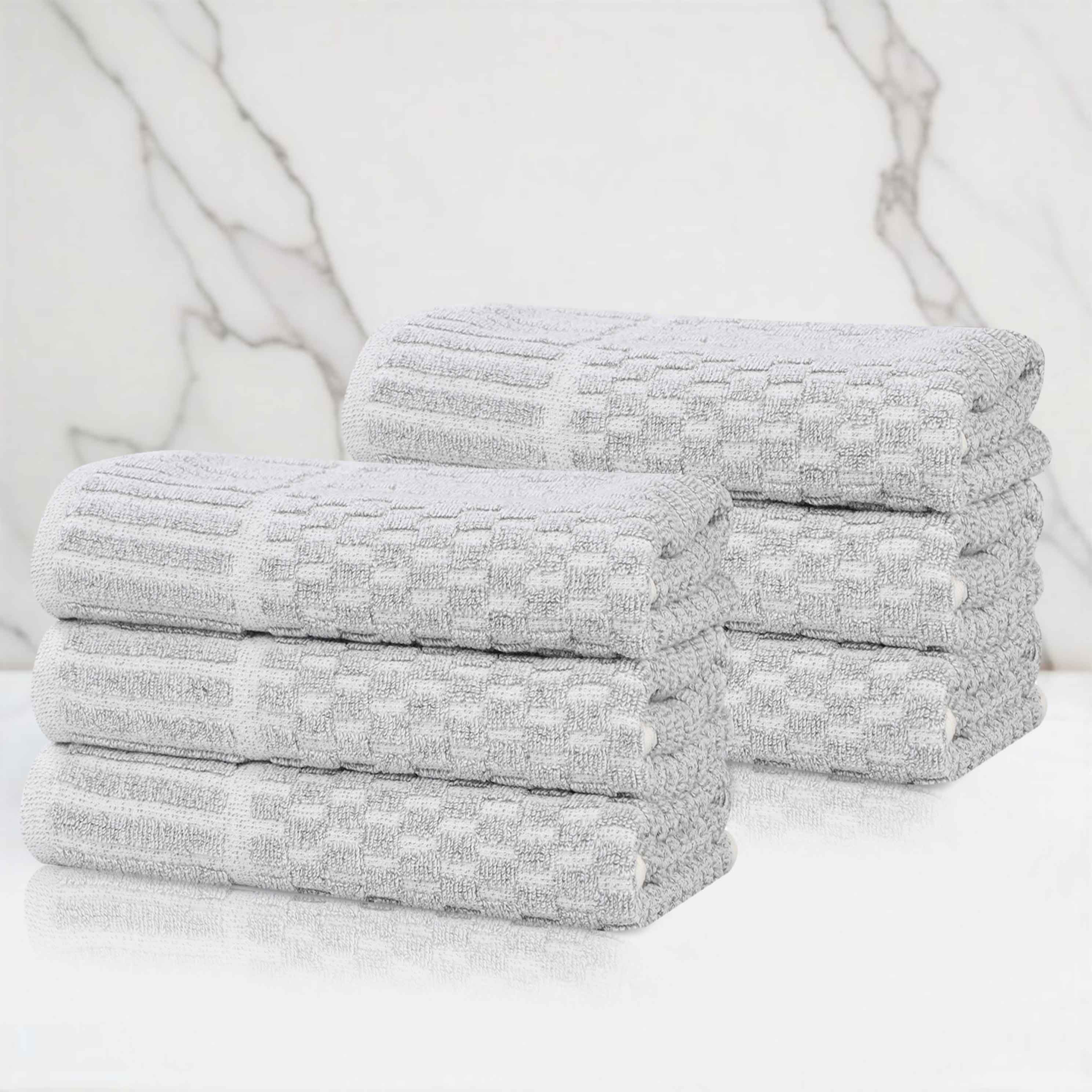 Juno Cotton Blend Medium Weight Checkered Border Hand Towels, Set of 6 - Blue Nile Mills