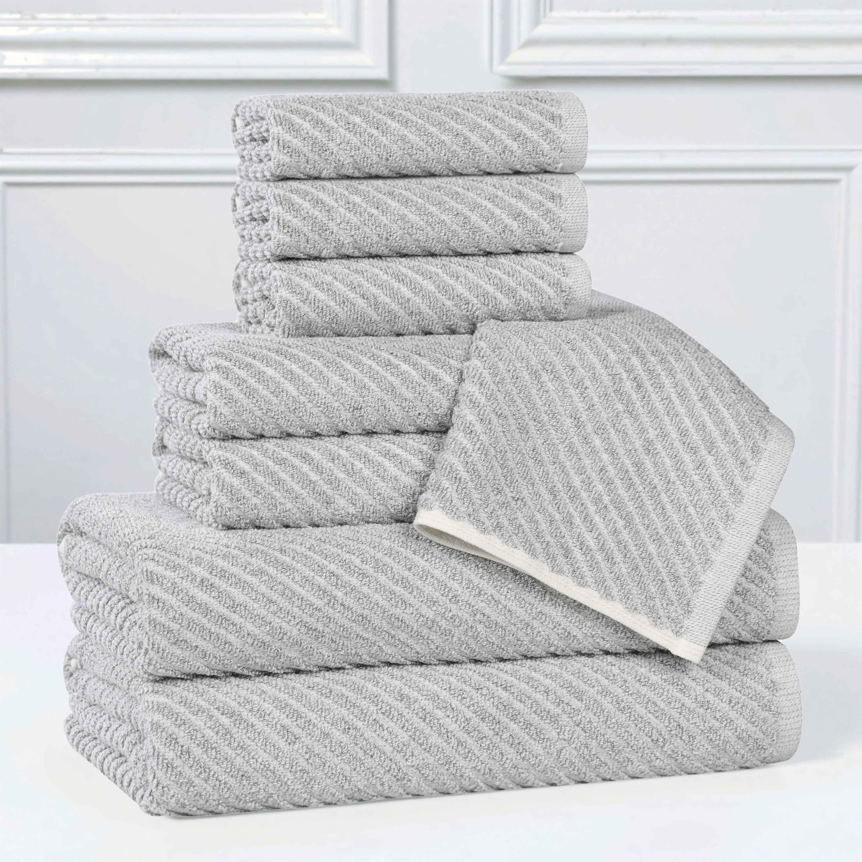 Amelia Cotton Blend Medium Weight Diagonal Stripes 8 Piece Towel Set - Blue Nile Mills
