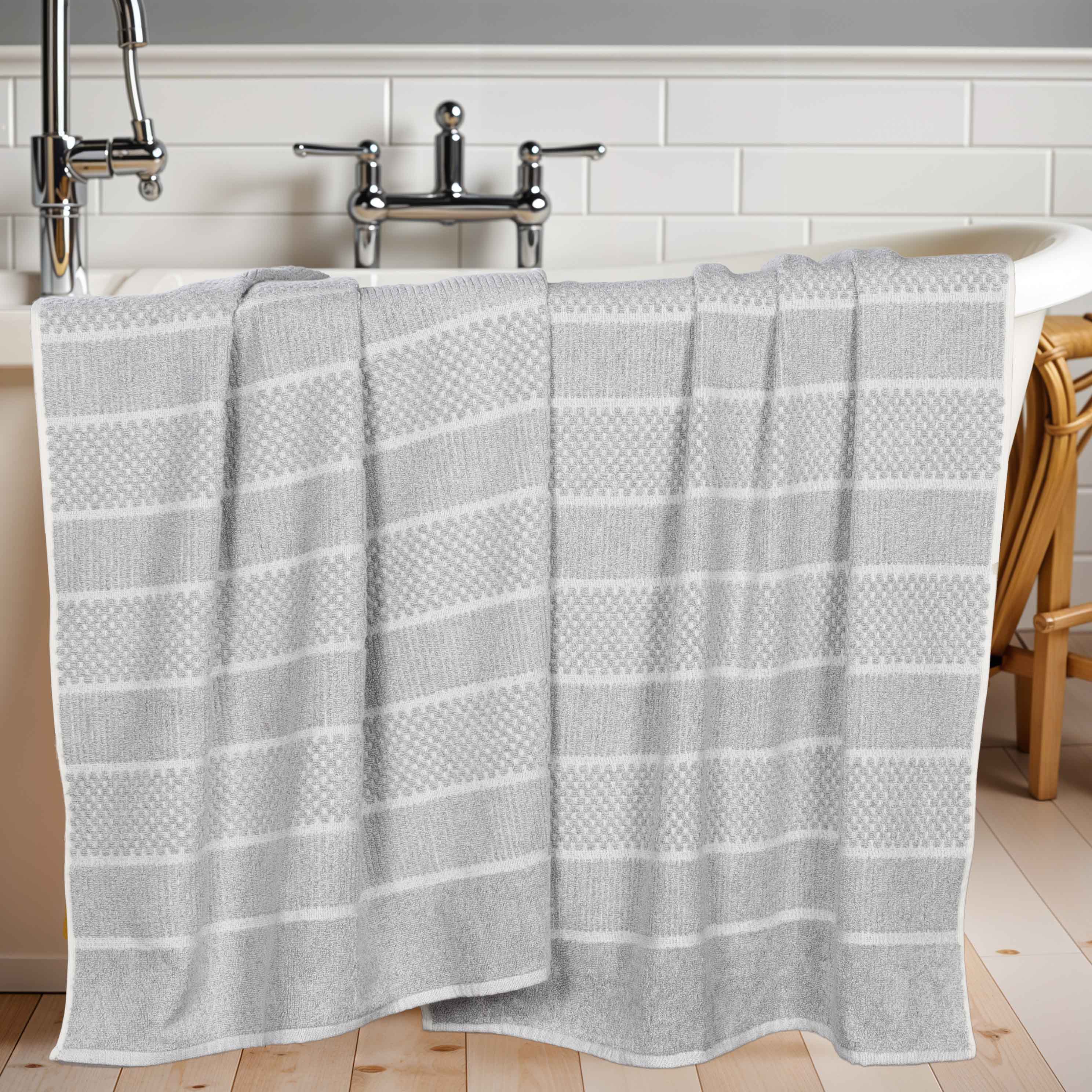 Naples Cotton Blend Checkered and Ribbed Bath Sheets, Set of 2 - Blue Nile Mills