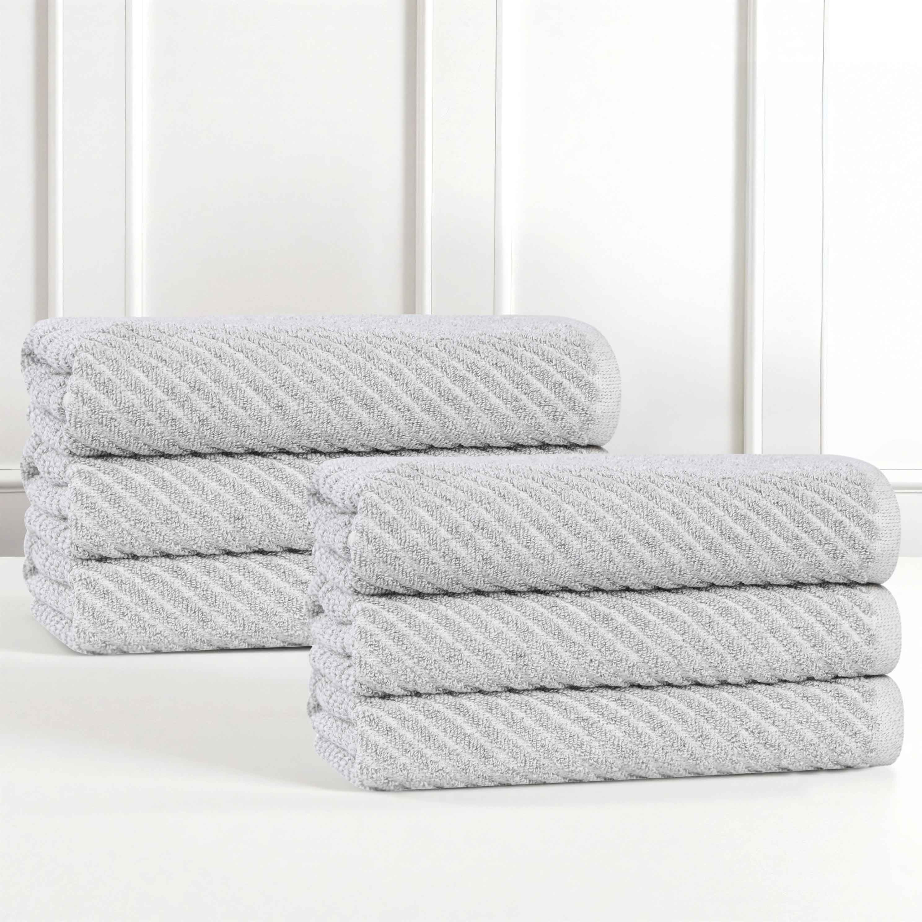 Amelia Cotton Blend Diagonal Stripes Hand Towels, Set of 6 - Blue Nile Mills