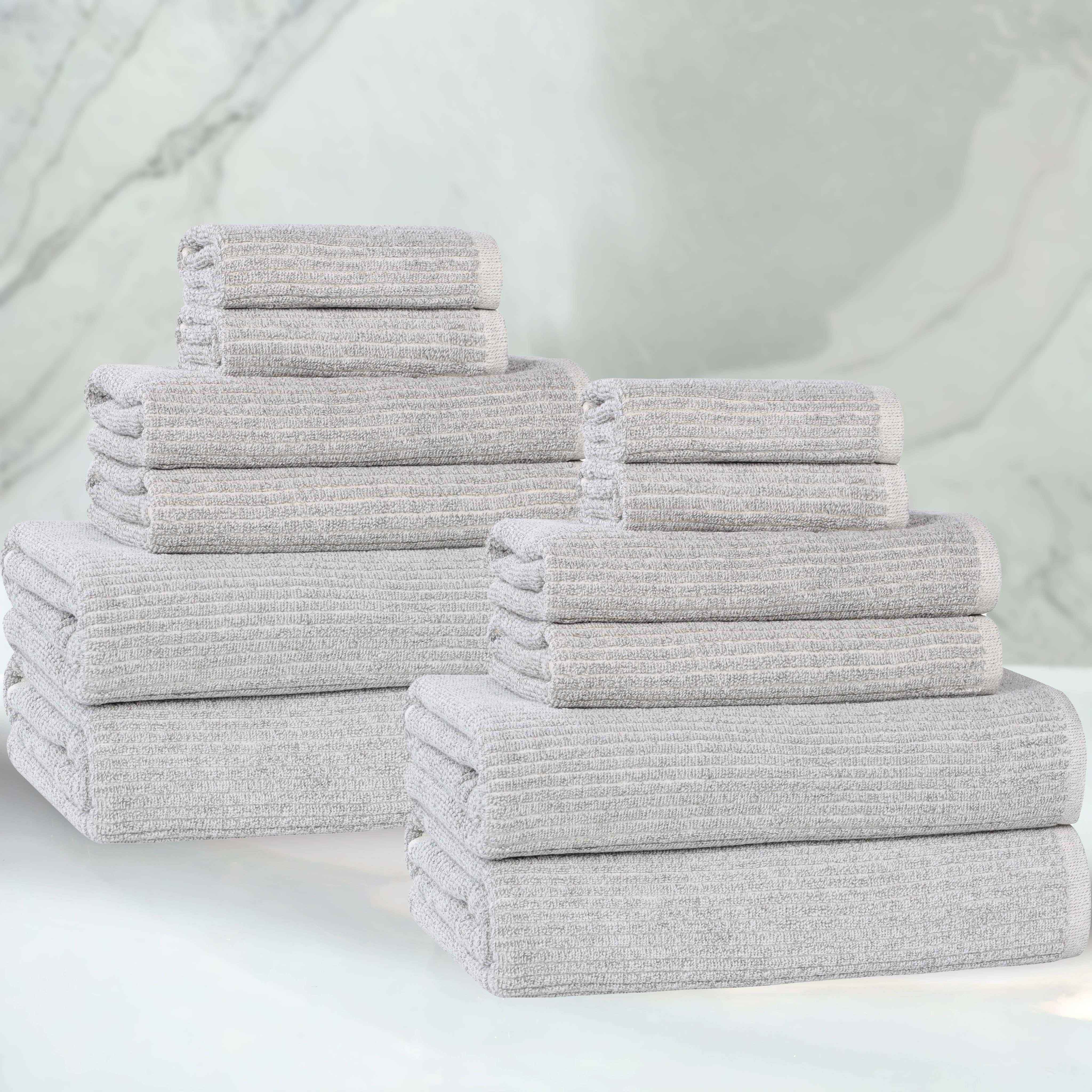 Destin Cotton Blend Solid Ribbed Design 12 Piece Towel Set - Blue Nile Mills