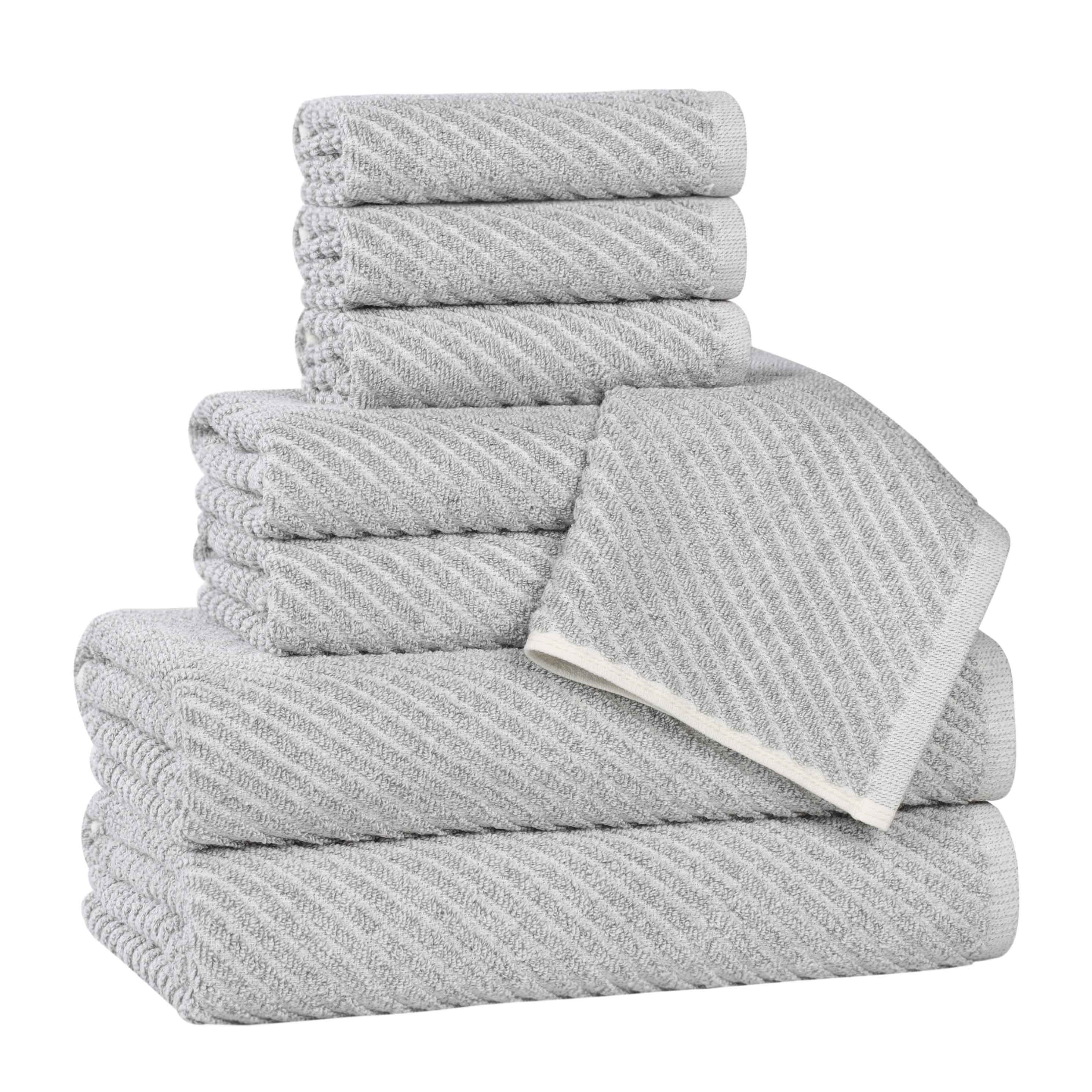 Amelia Cotton Blend Medium Weight Diagonal Stripes 8 Piece Towel Set - Blue Nile Mills