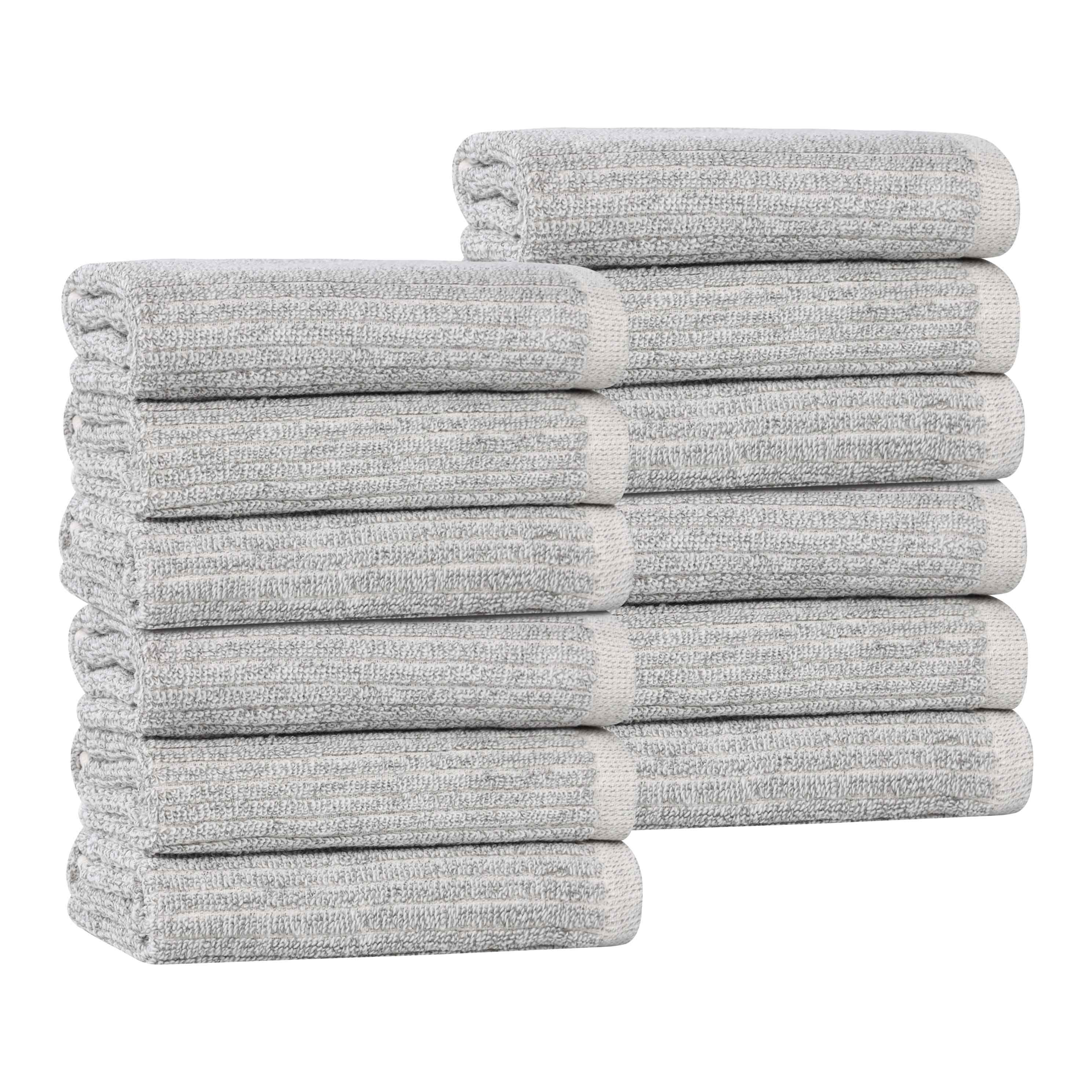 Destin Cotton Blend Solid Ribbed Face Towels Washcloths, Set of 12 - Blue Nile Mills