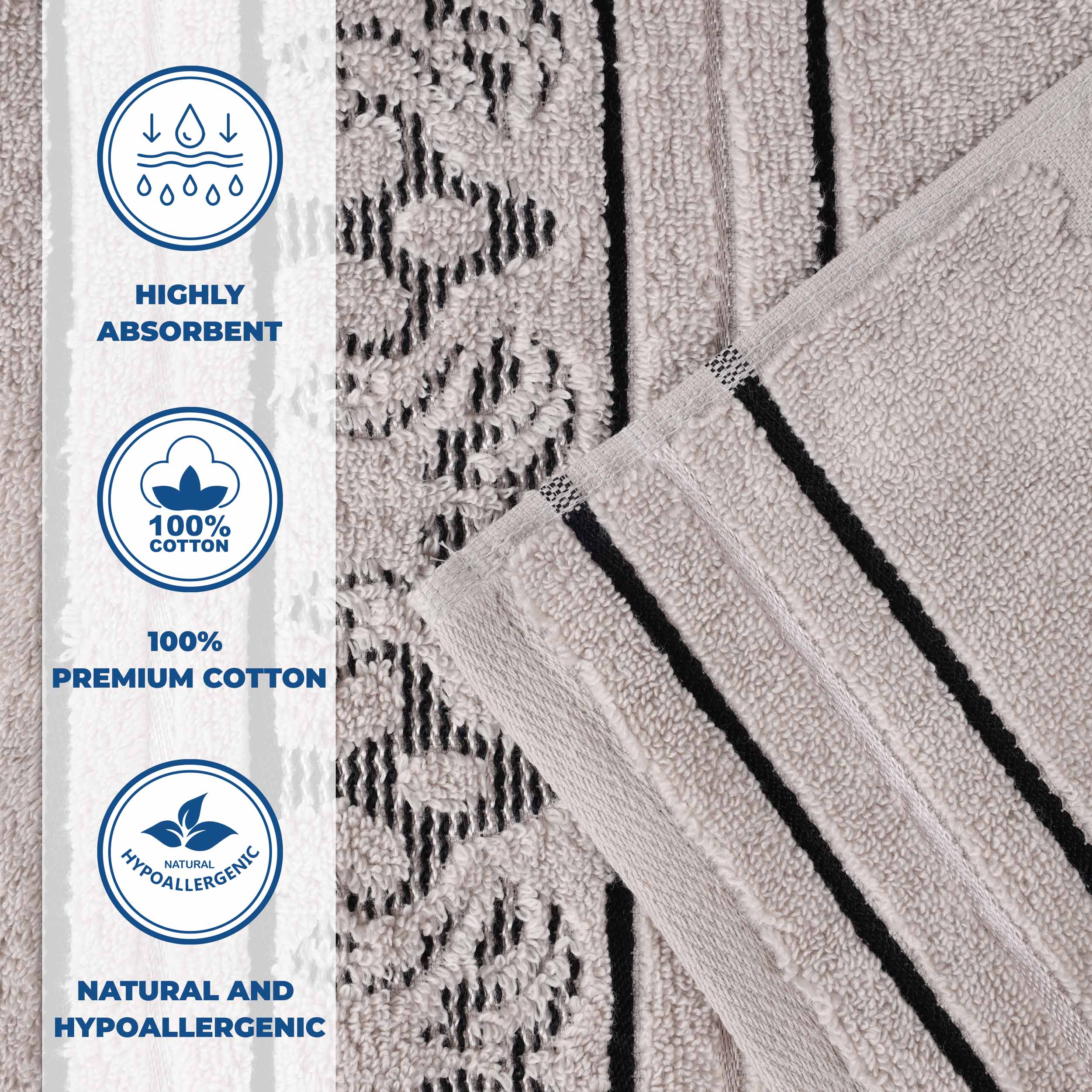 Sadie Zero Twist Cotton Elegant Floral 3 Piece Jacquard Towel Set - Blue Nile Mills