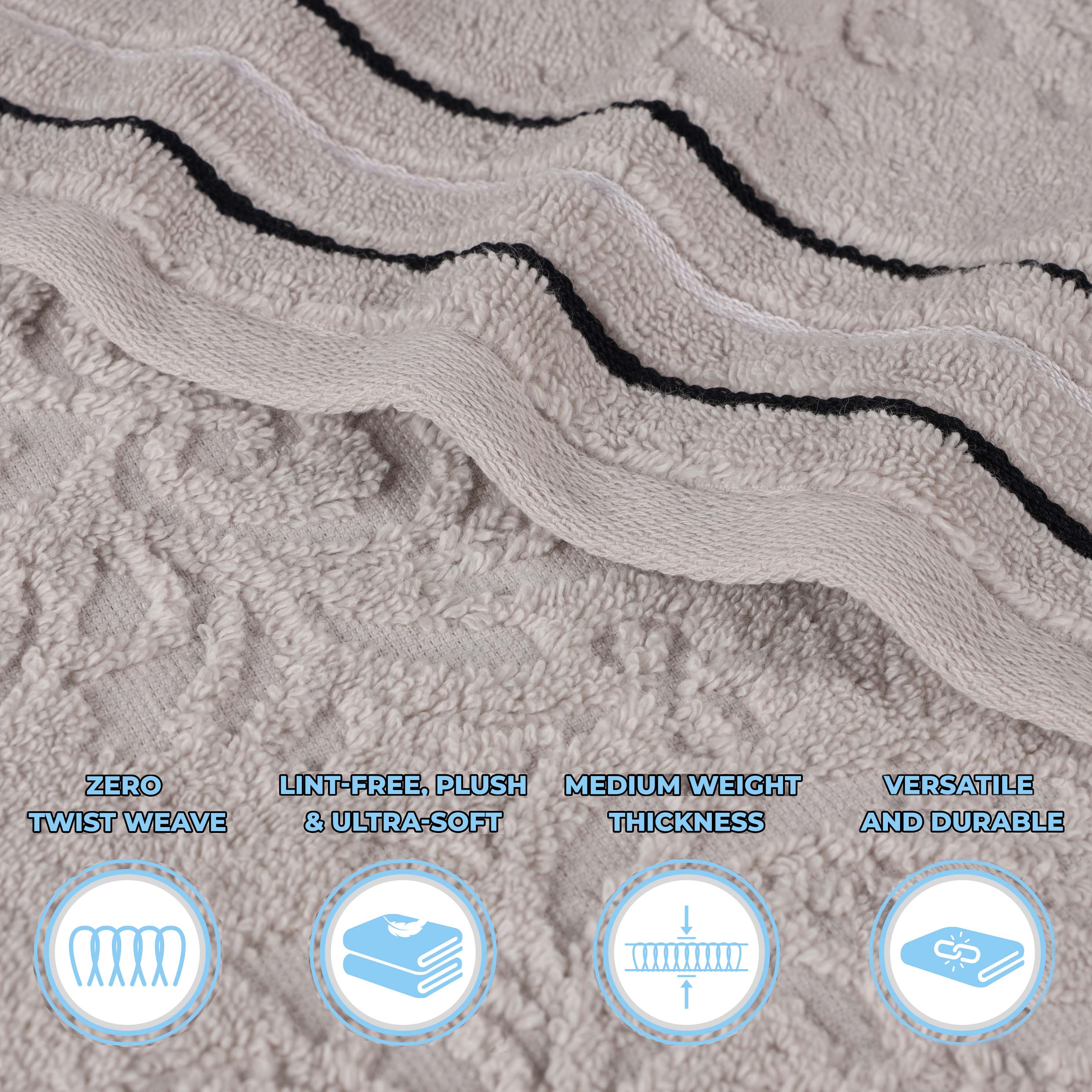 Sadie Zero Twist Cotton Elegant Floral 3 Piece Jacquard Towel Set - Blue Nile Mills