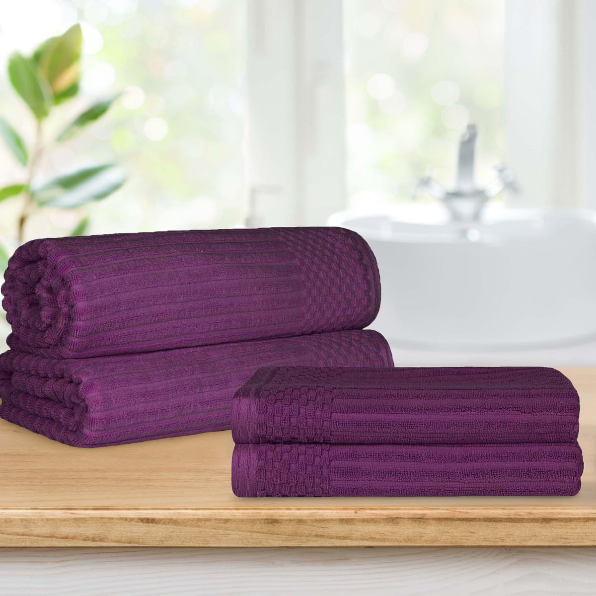 Soho Ribbed Textured Cotton Absorbent Bath Sheet & Bath Towel Set - Blue Nile Mills