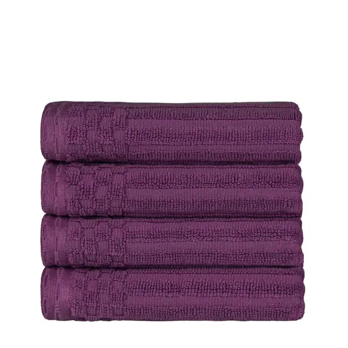 Cotton Ribbed Textured Highly Absorbent 4 Piece Hand Towel Set - Blue Nile Mills