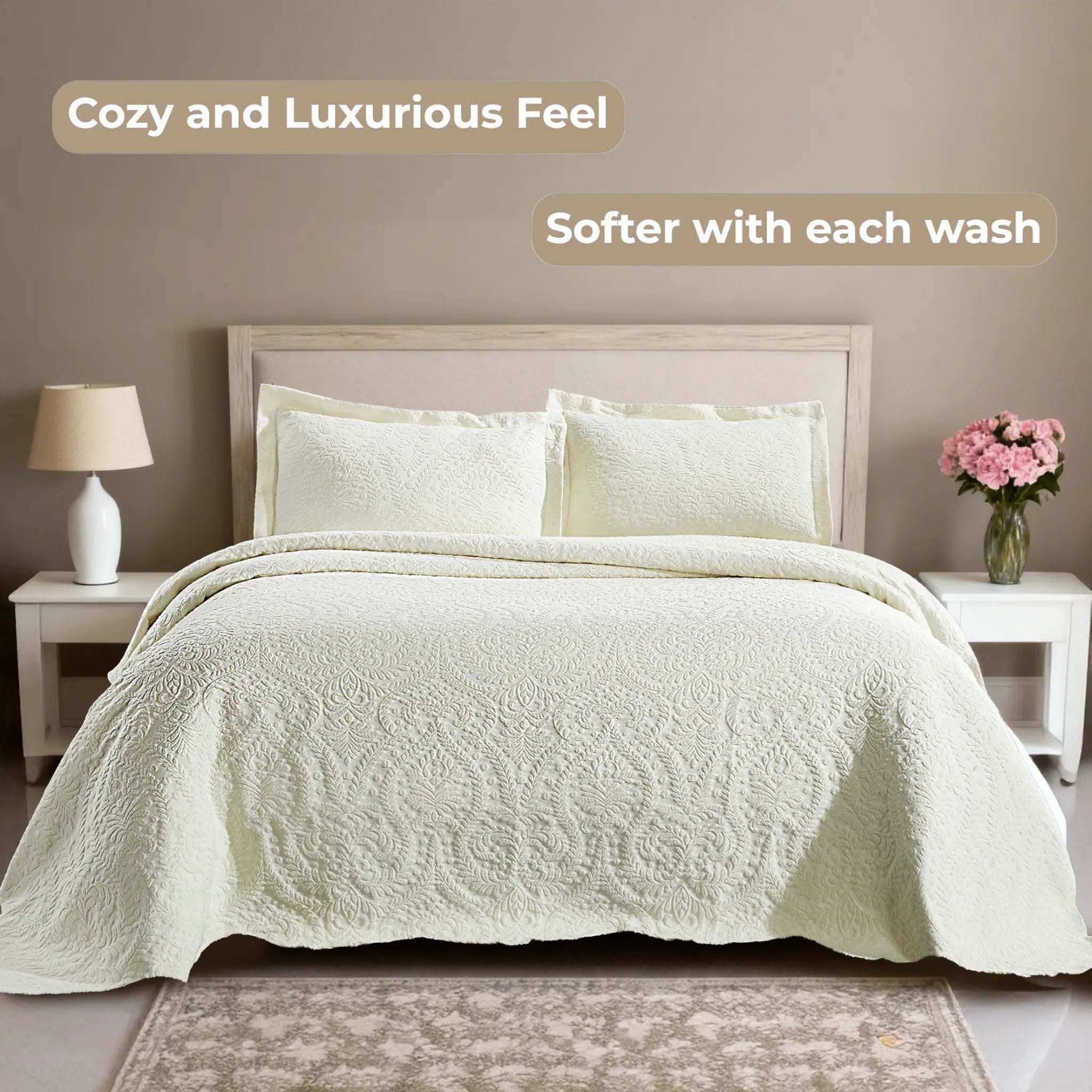 Aspen Cotton Blend Jacquard Woven Floral Scalloped Edges Bedspread Set