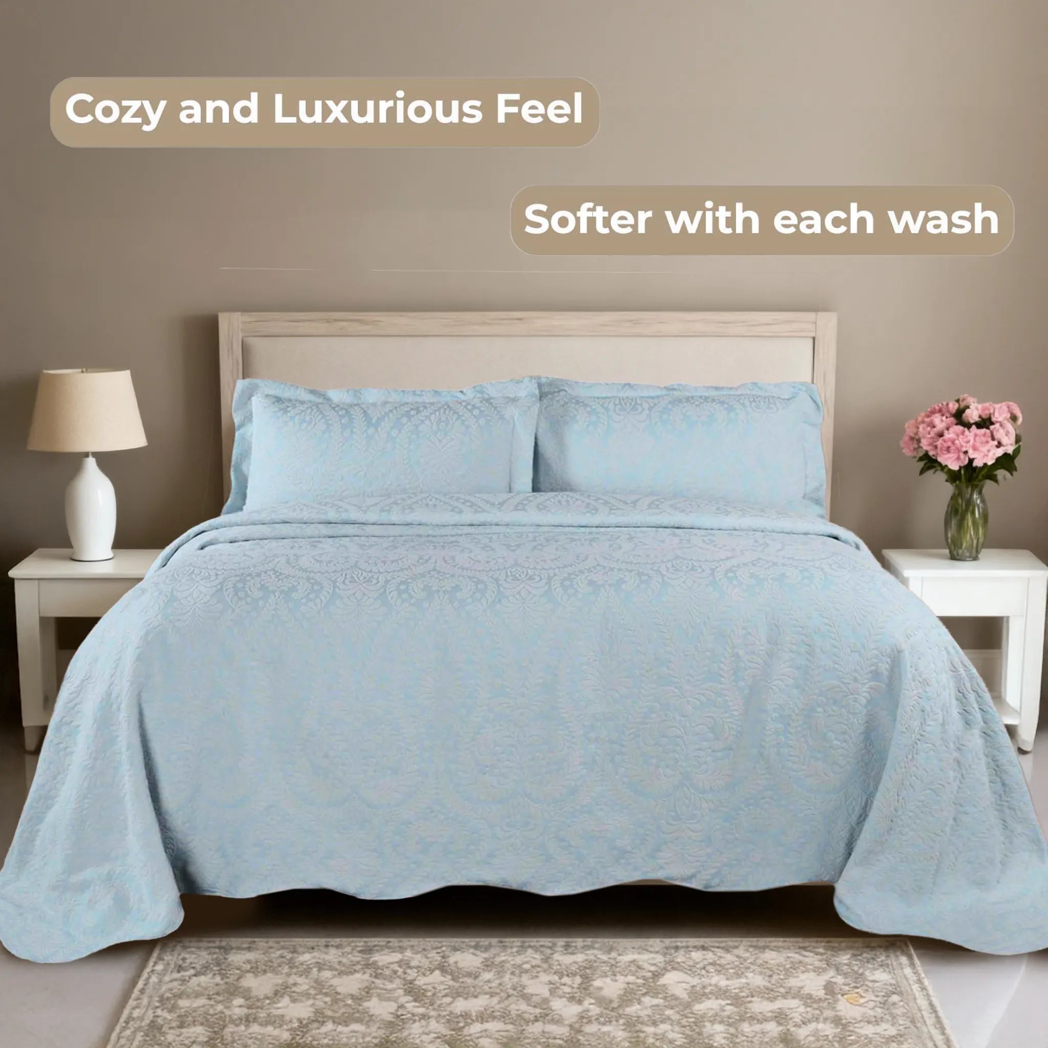 Aspen Cotton Blend Jacquard Woven Floral Scalloped Edges Bedspread Set