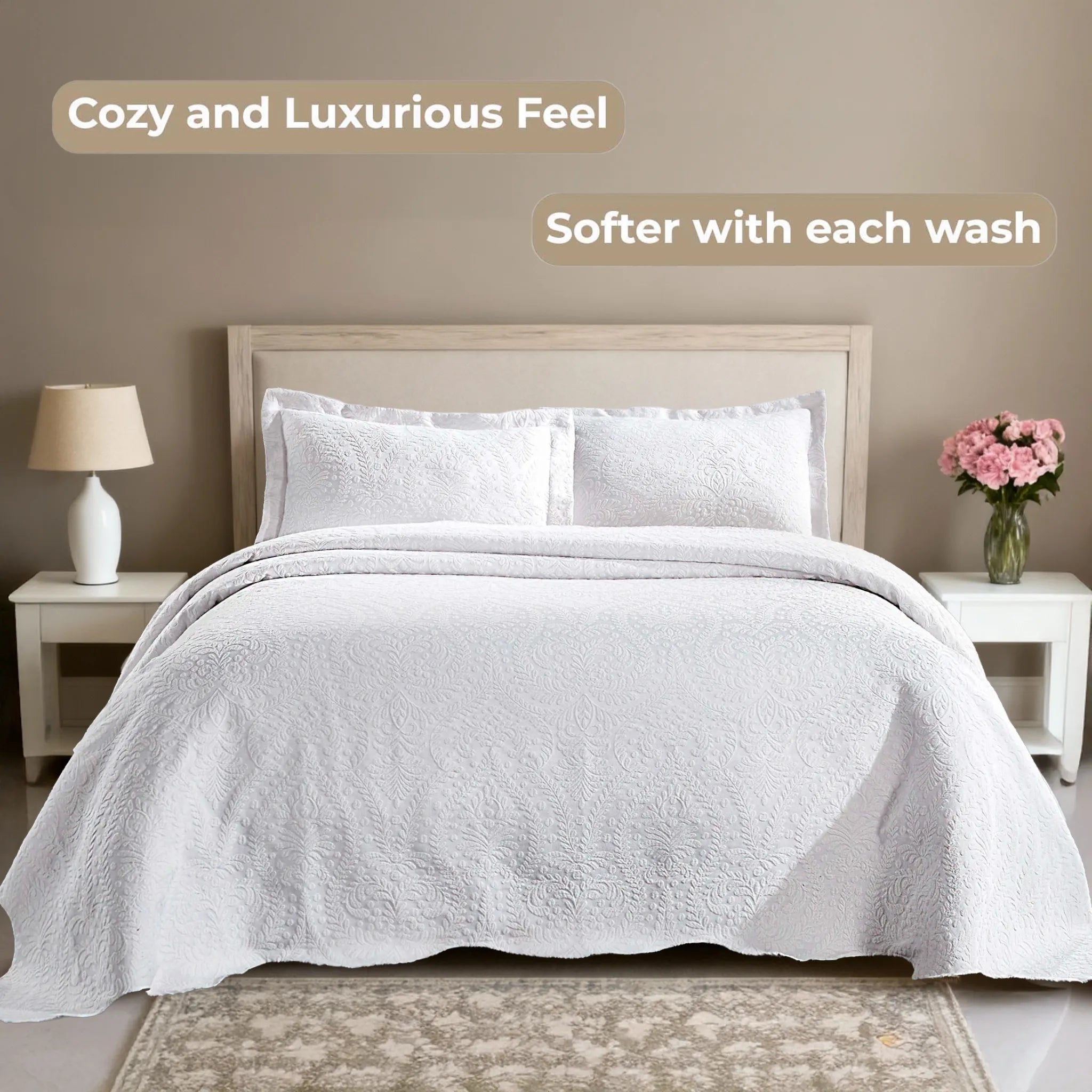 Aspen Cotton Blend Jacquard Woven Floral Scalloped Edges Bedspread Set