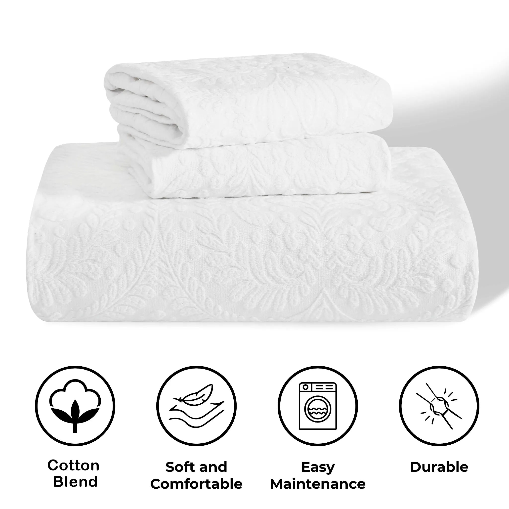 Aspen Cotton Blend Jacquard Woven Floral Scalloped Edges Bedspread Set