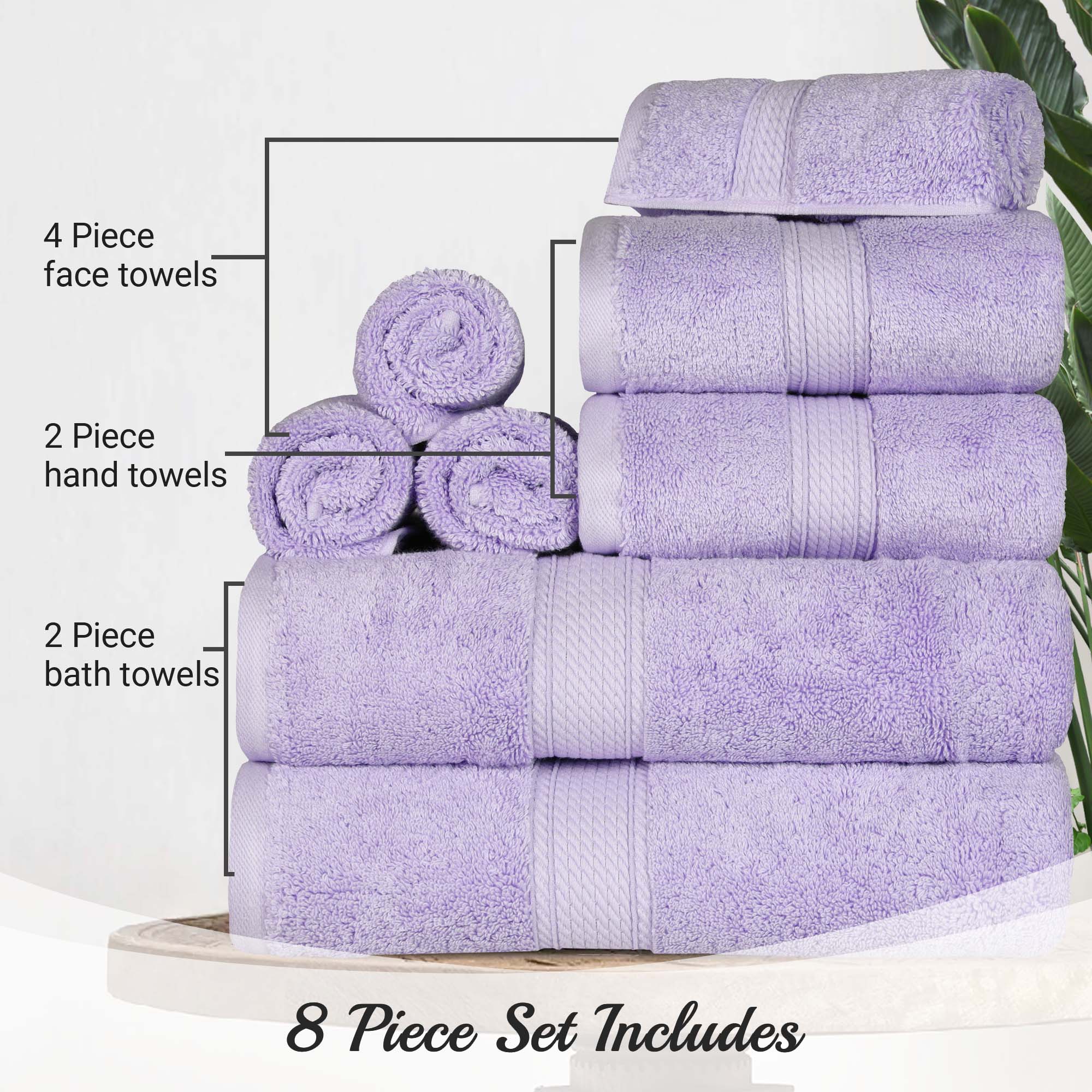 Egyptian Cotton Pile Plush Heavyweight Luxury Soft 8-Piece Towel Set - Blue Nile Mills