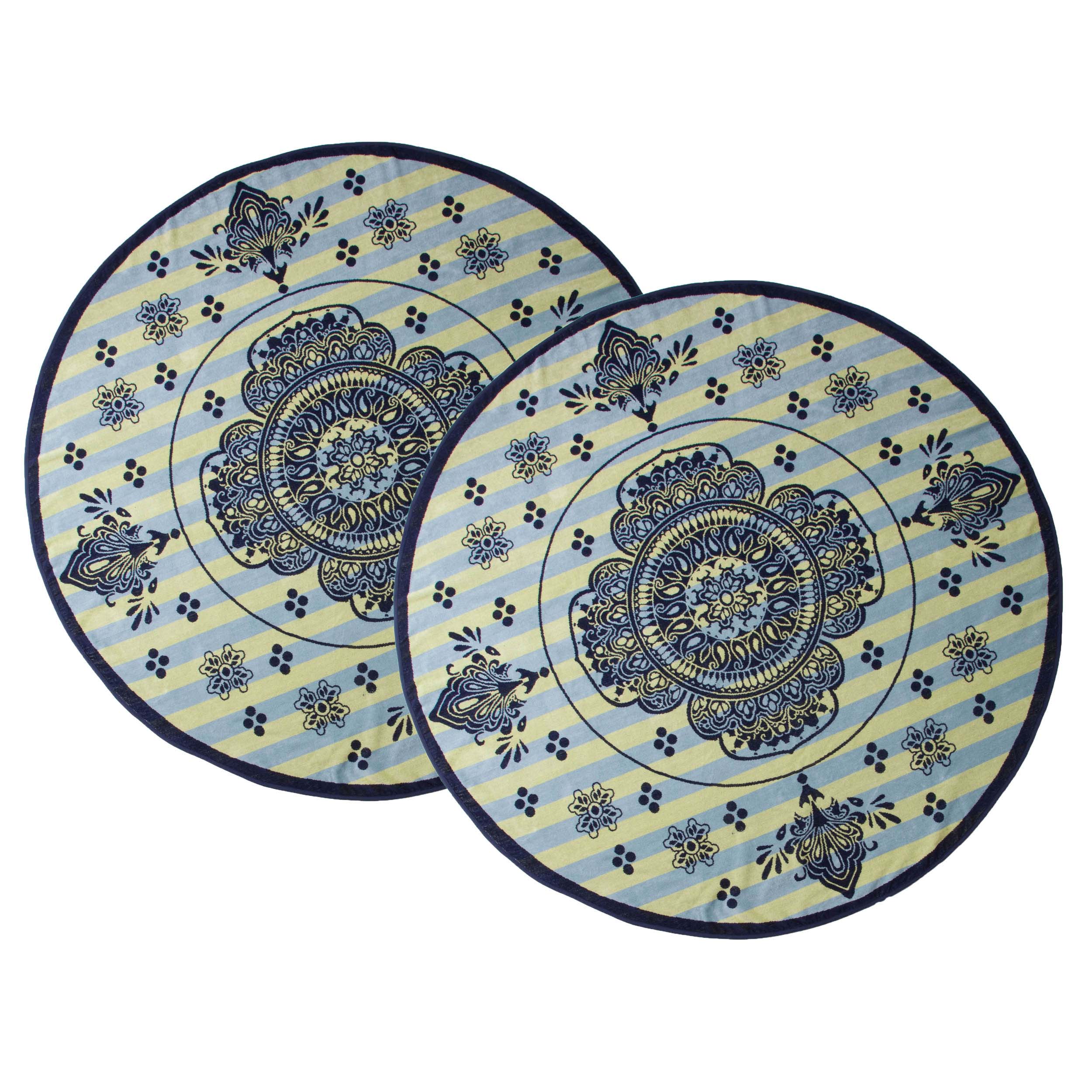 60" Round Cotton 2 Piece Beach Towel Set - Blue Nile Mills