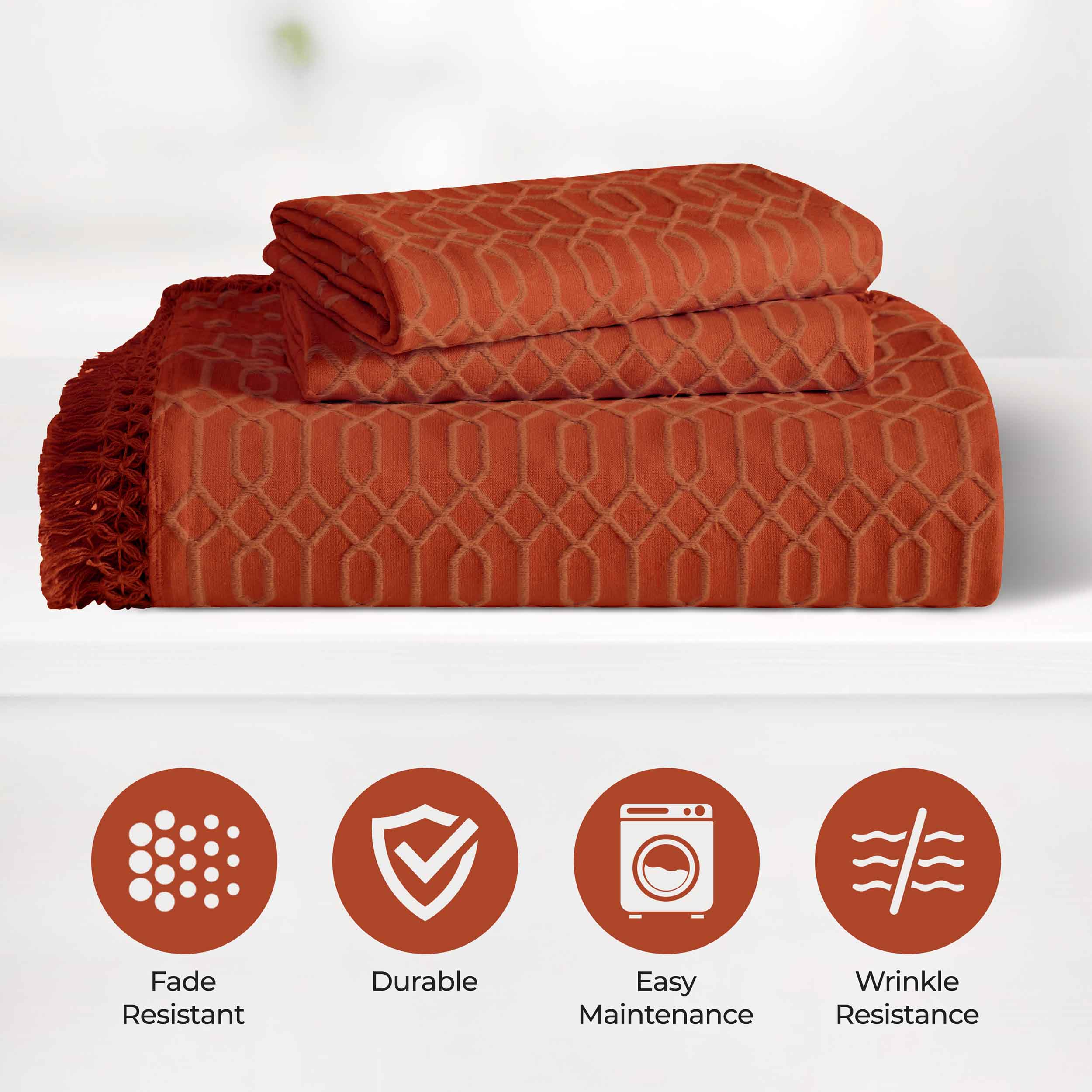 Remi Cotton Blend Jacquard Woven Geometric Fringe Bedspread Set - Blue Nile Mills