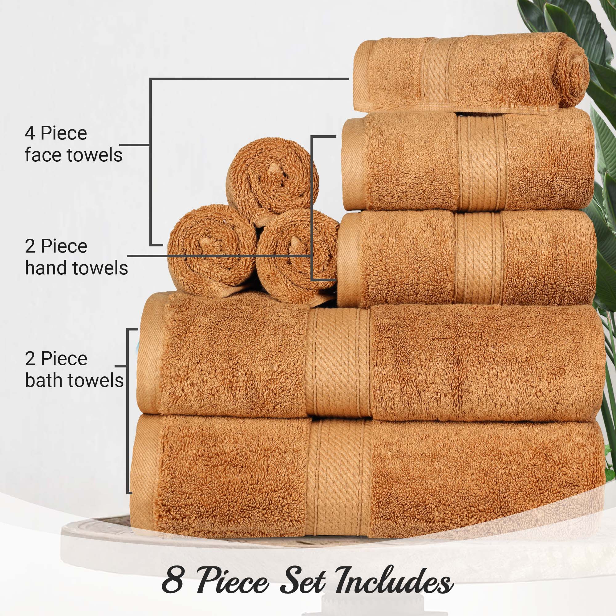 Egyptian Cotton Pile Plush Heavyweight Luxury Soft 8-Piece Towel Set - Blue Nile Mills