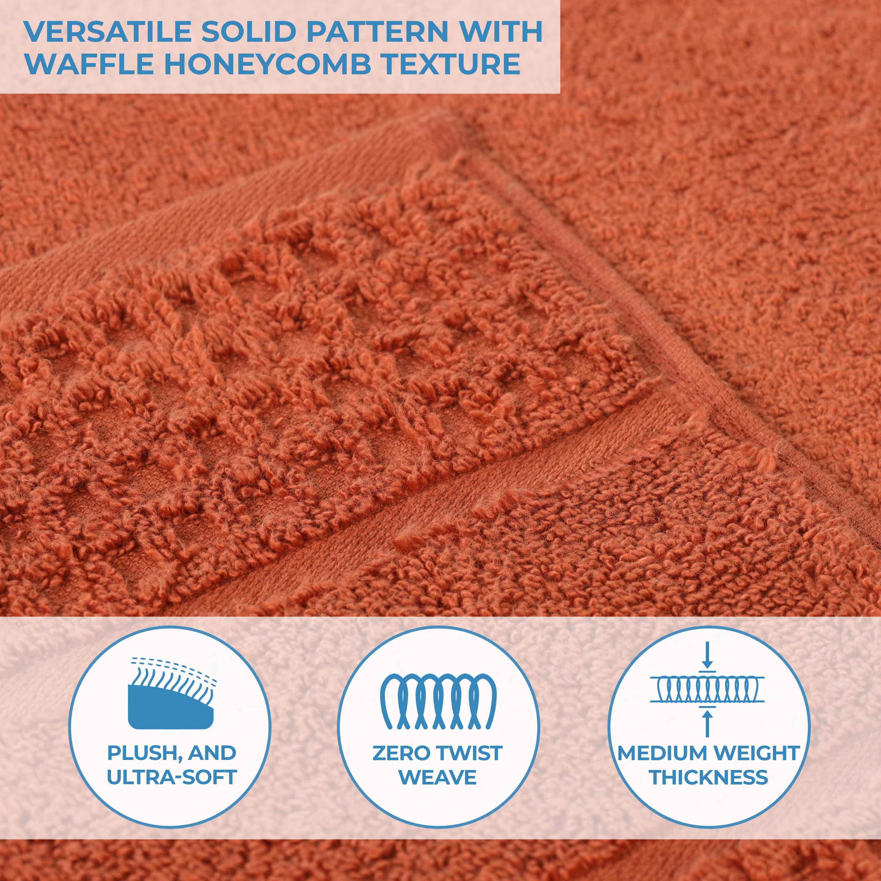 Zero Twist Cotton Waffle Honeycomb Soft Absorbent 12-Piece Towel Set - Blue Nile Mills