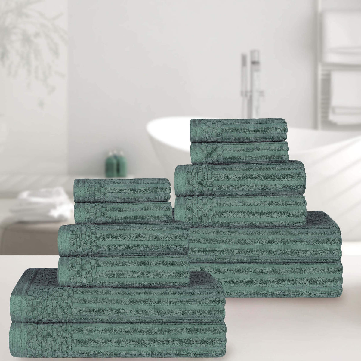Ribbed Textured Cotton Medium Weight 12 Piece Towel Set - Blue Nile Mills
