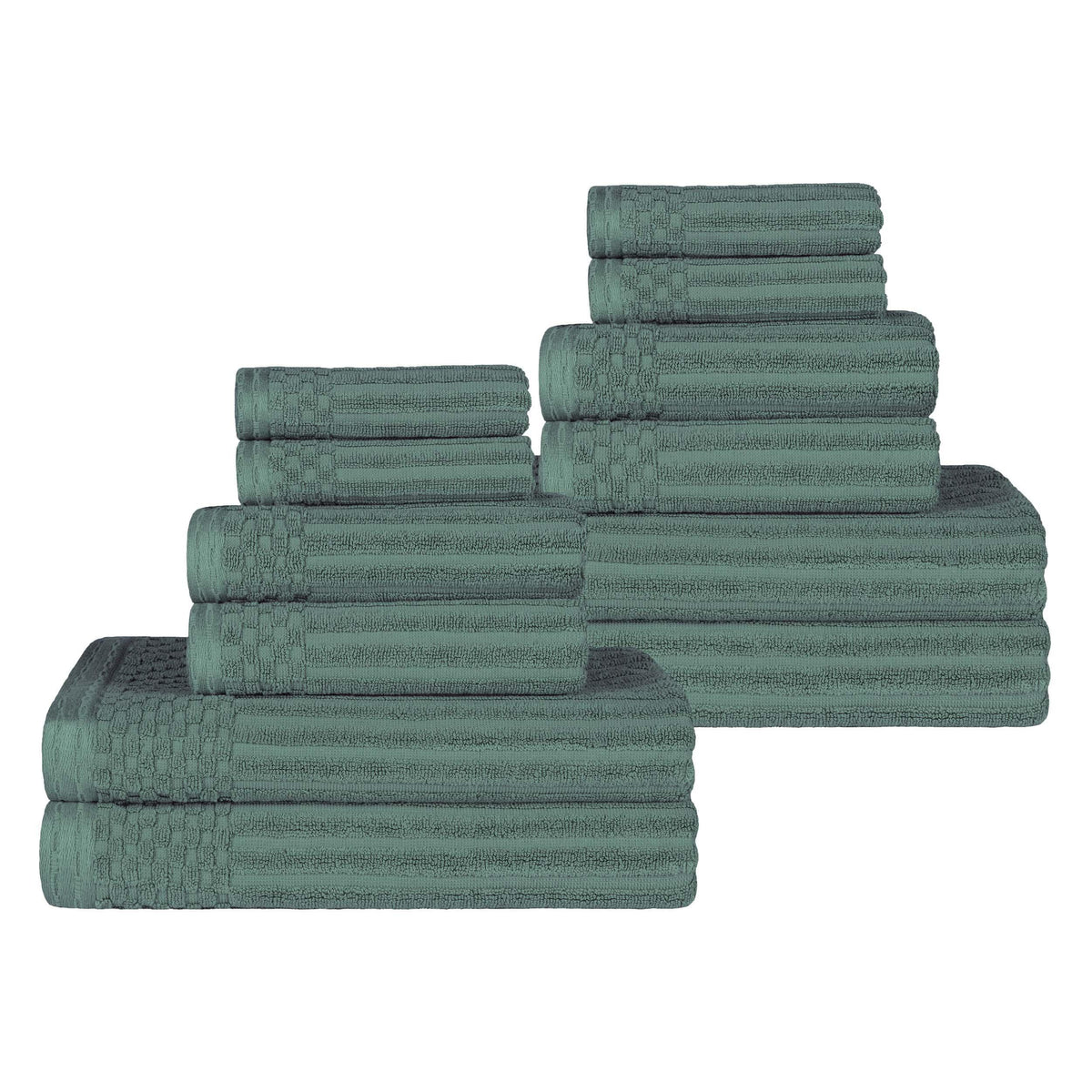 Ribbed Textured Cotton Medium Weight 12 Piece Towel Set - Blue Nile Mills
