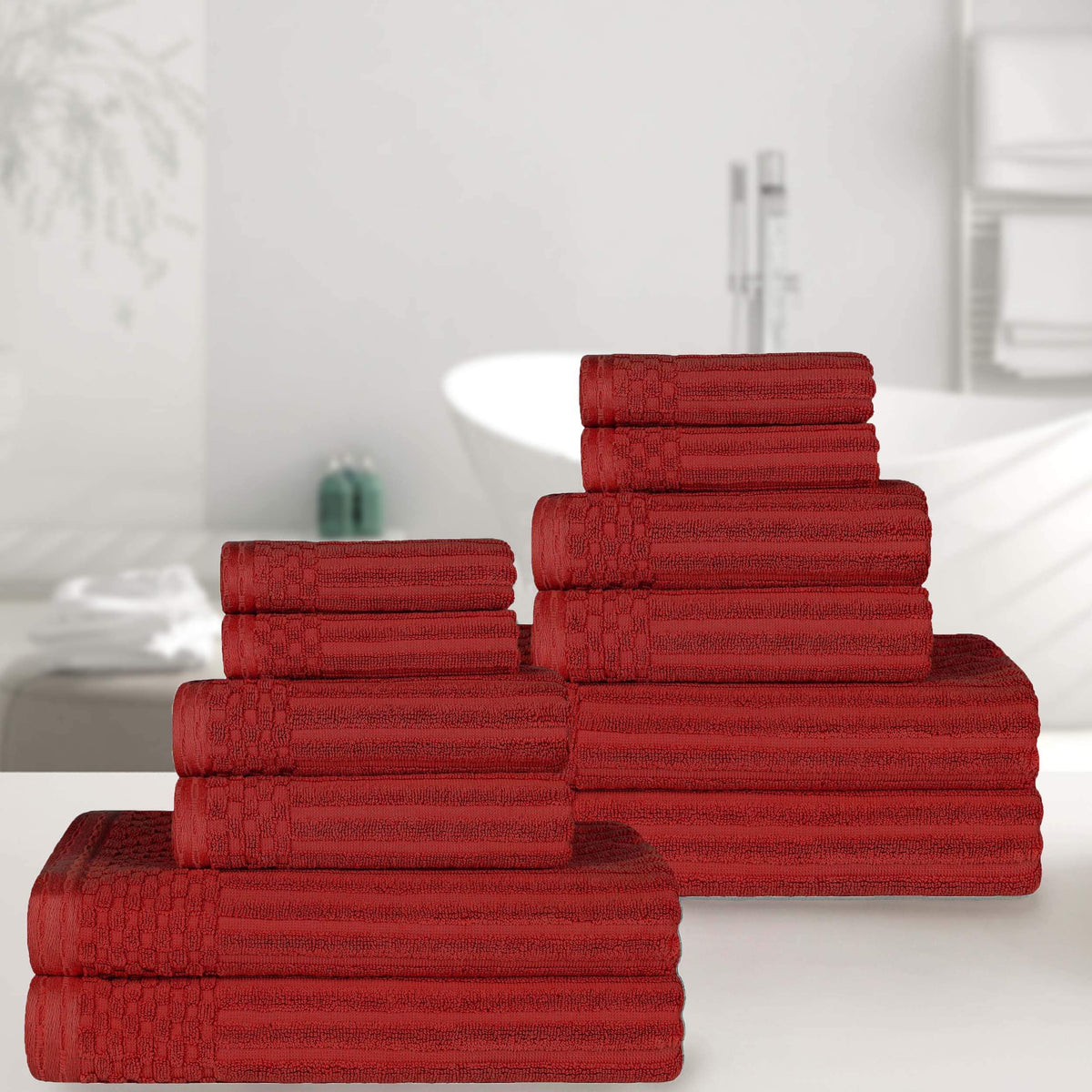 Ribbed Textured Cotton Medium Weight 12 Piece Towel Set - Blue Nile Mills