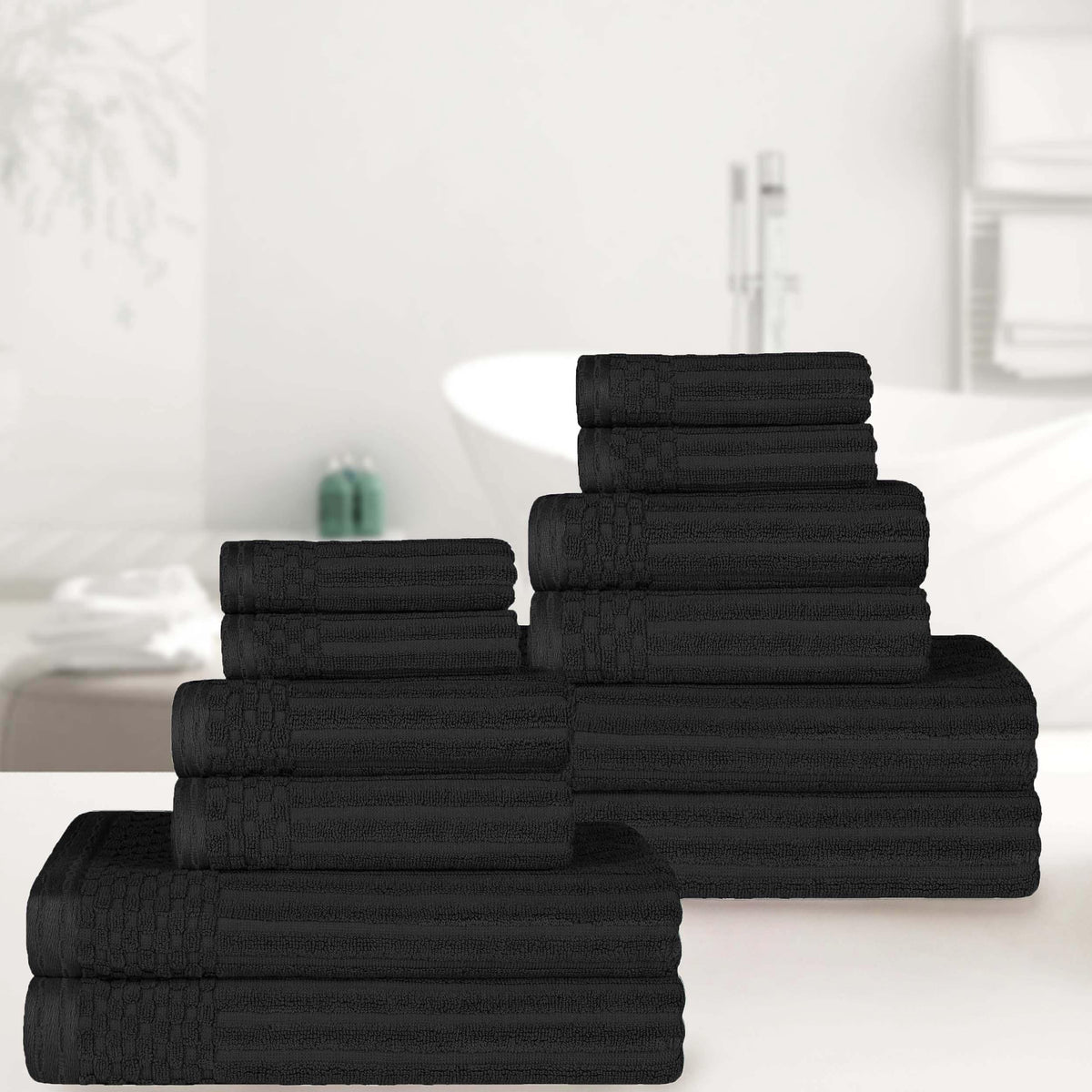Ribbed Textured Cotton Medium Weight 12 Piece Towel Set - Blue Nile Mills