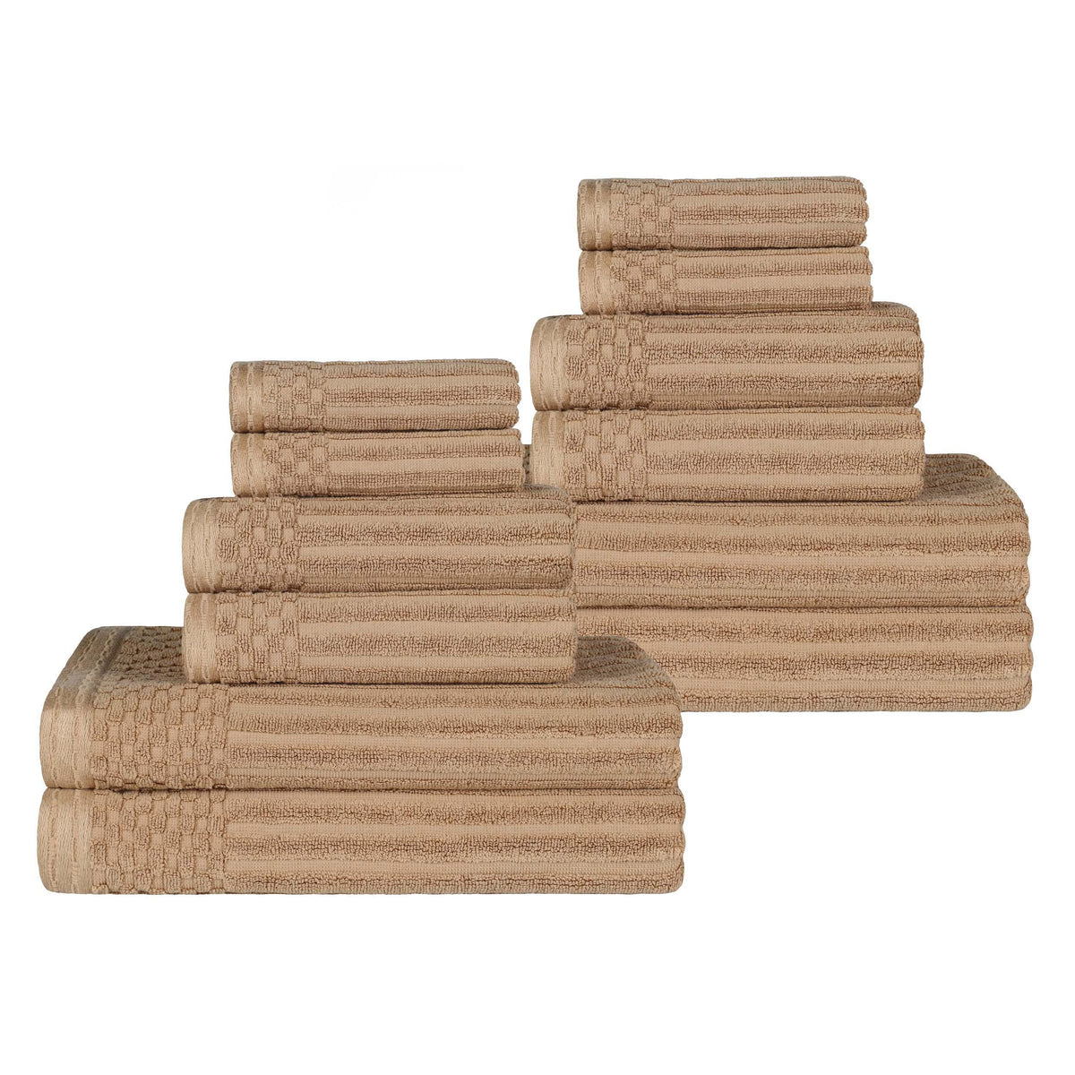 Ribbed Textured Cotton Medium Weight 12 Piece Towel Set - Blue Nile Mills
