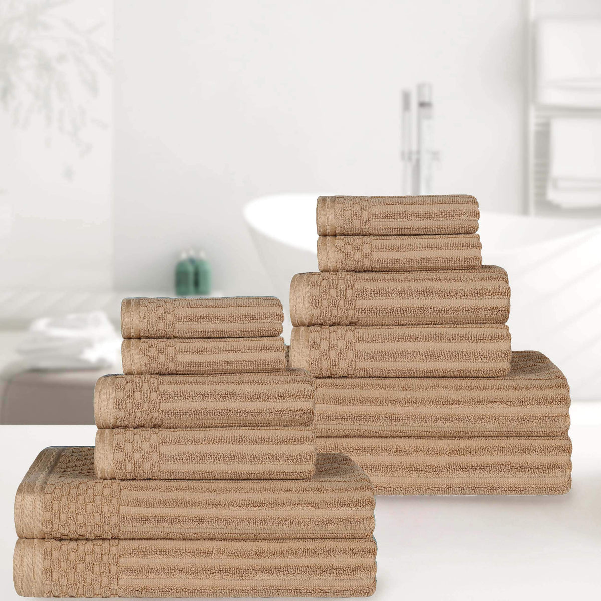 Ribbed Textured Cotton Medium Weight 12 Piece Towel Set - Blue Nile Mills