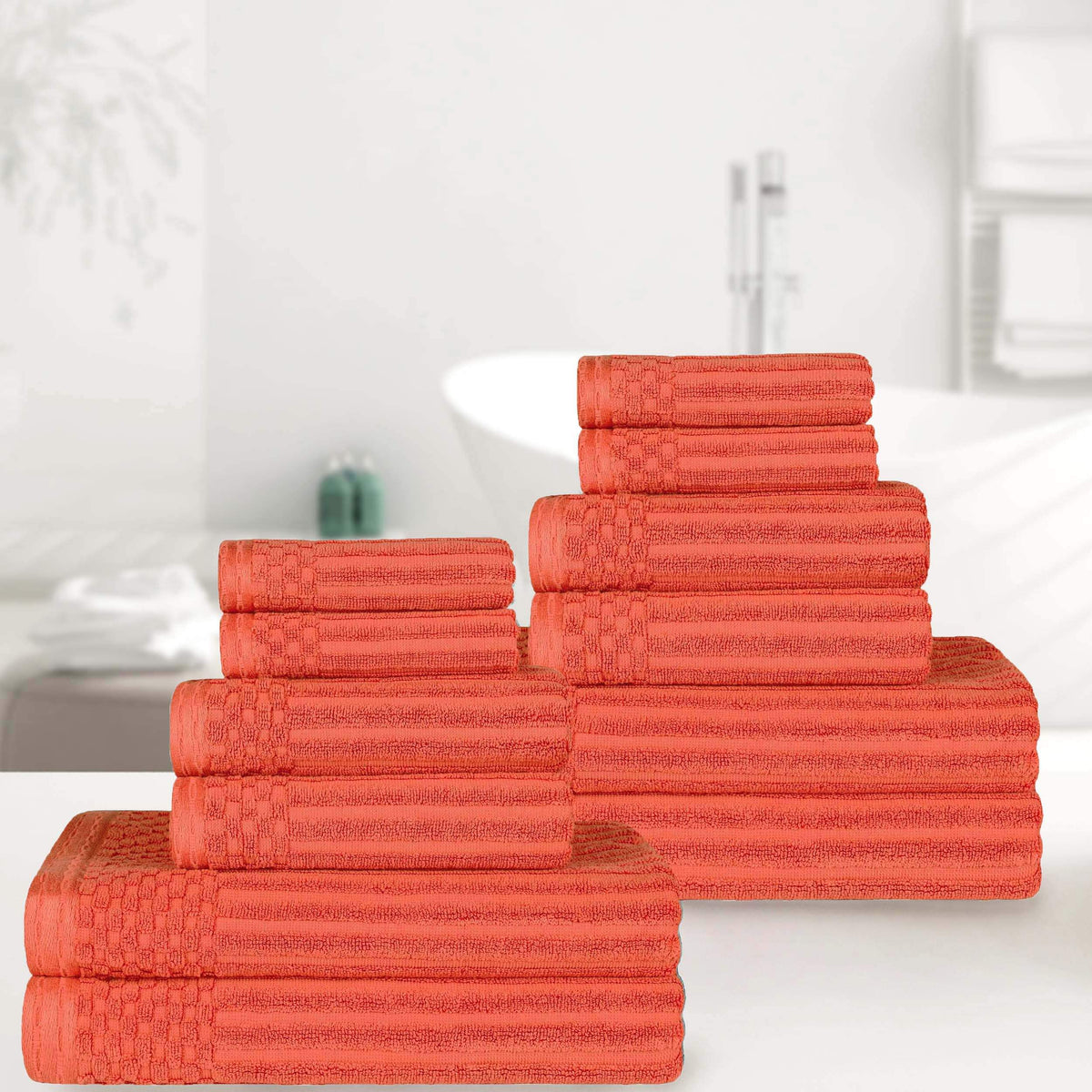 Ribbed Textured Cotton Medium Weight 12 Piece Towel Set - Blue Nile Mills