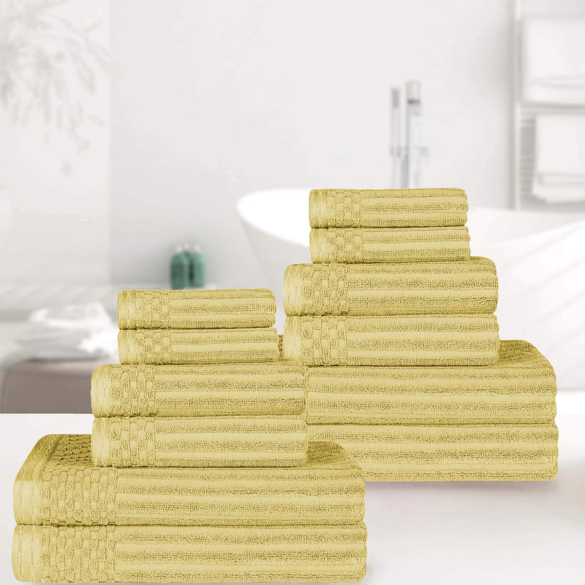 Ribbed Textured Cotton Medium Weight 12 Piece Towel Set - Blue Nile Mills