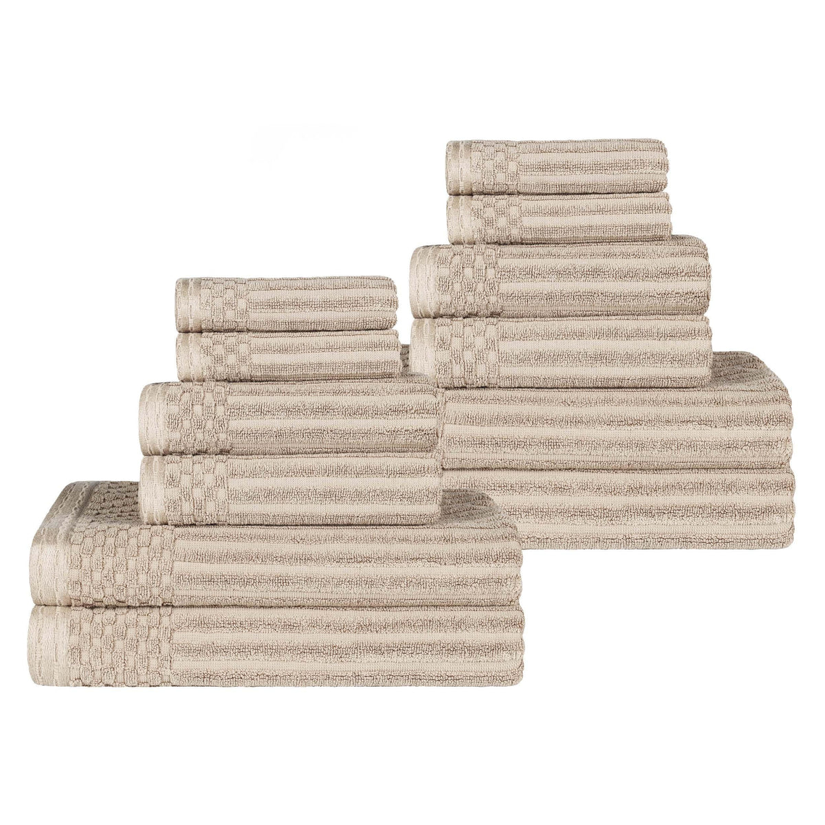 Ribbed Textured Cotton Medium Weight 12 Piece Towel Set - Blue Nile Mills