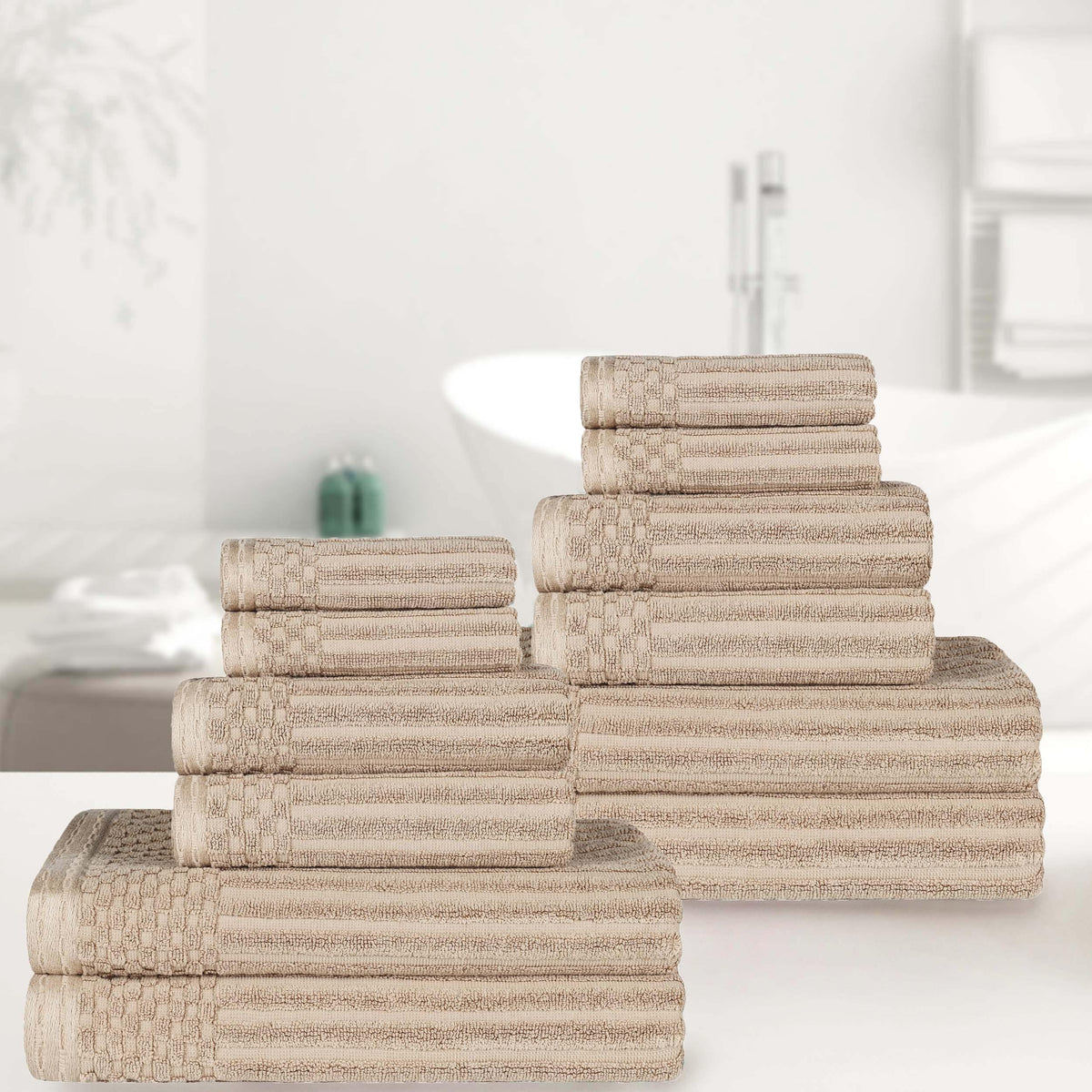 Ribbed Textured Cotton Medium Weight 12 Piece Towel Set - Blue Nile Mills