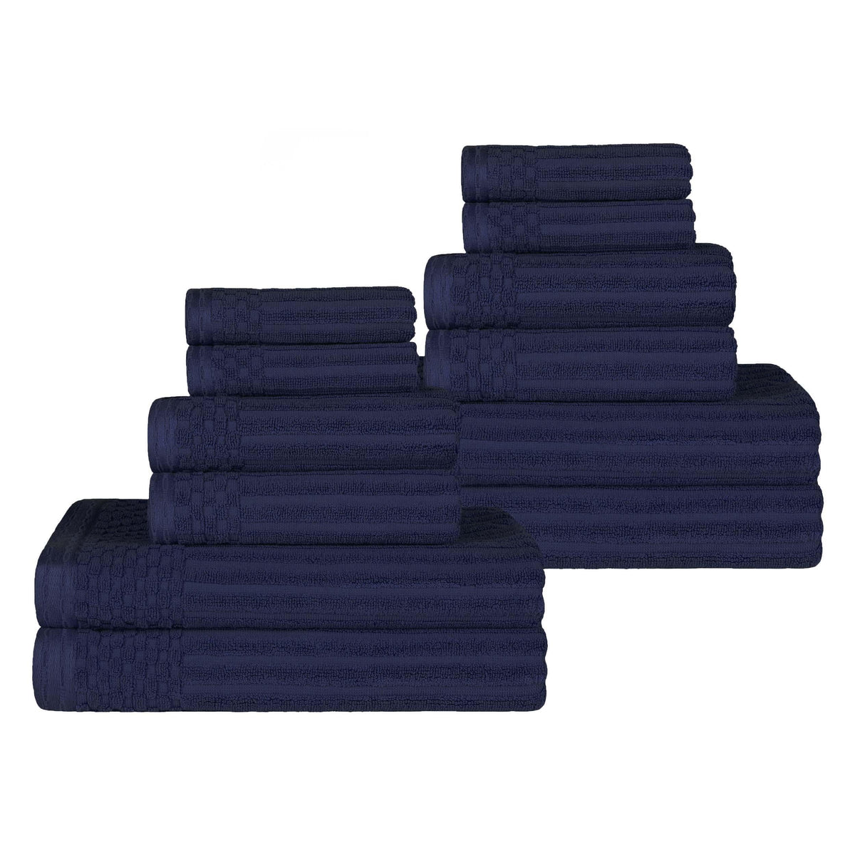 Ribbed Textured Cotton Medium Weight 12 Piece Towel Set - Blue Nile Mills