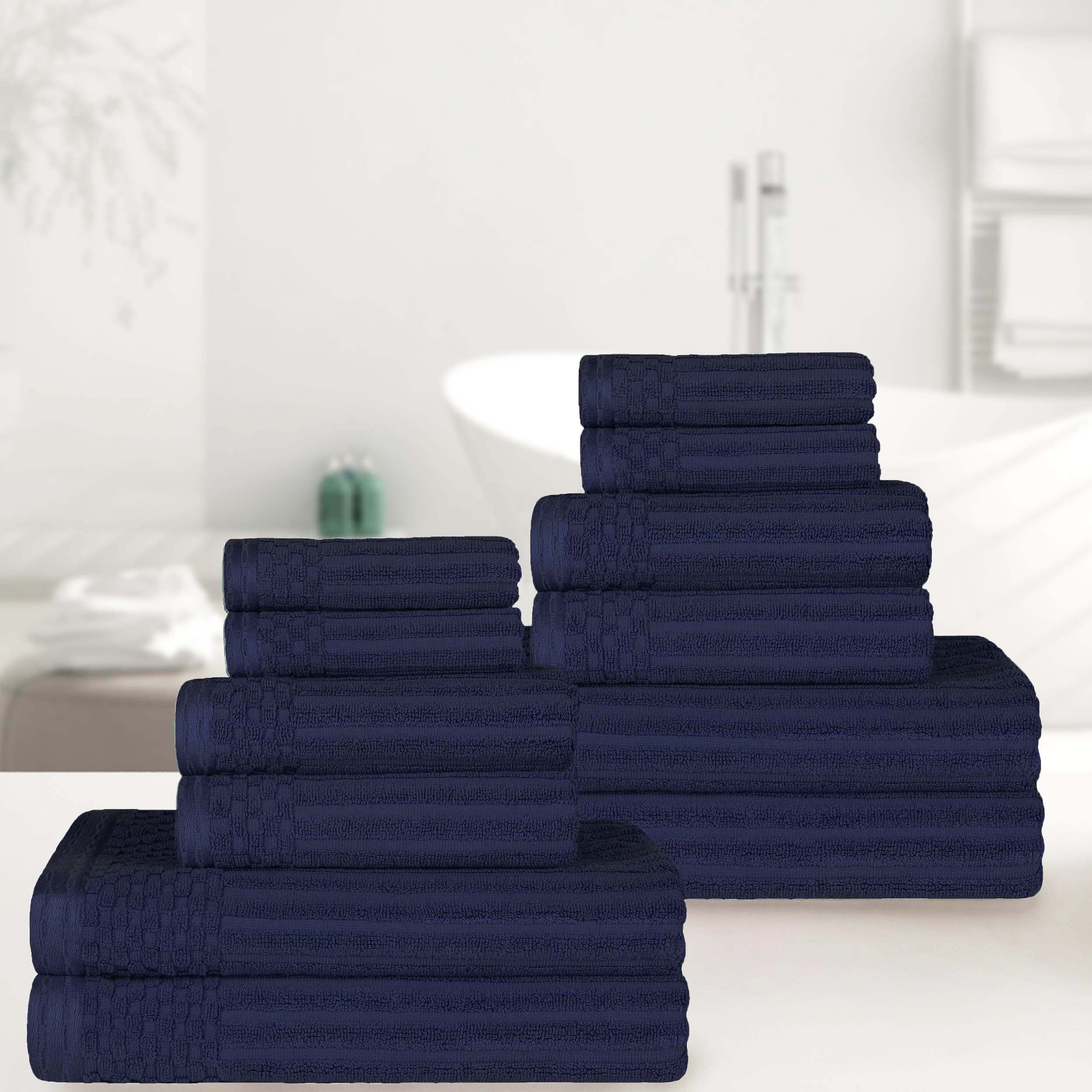 Ribbed Textured Cotton Medium Weight 12 Piece Towel Set - Blue Nile Mills