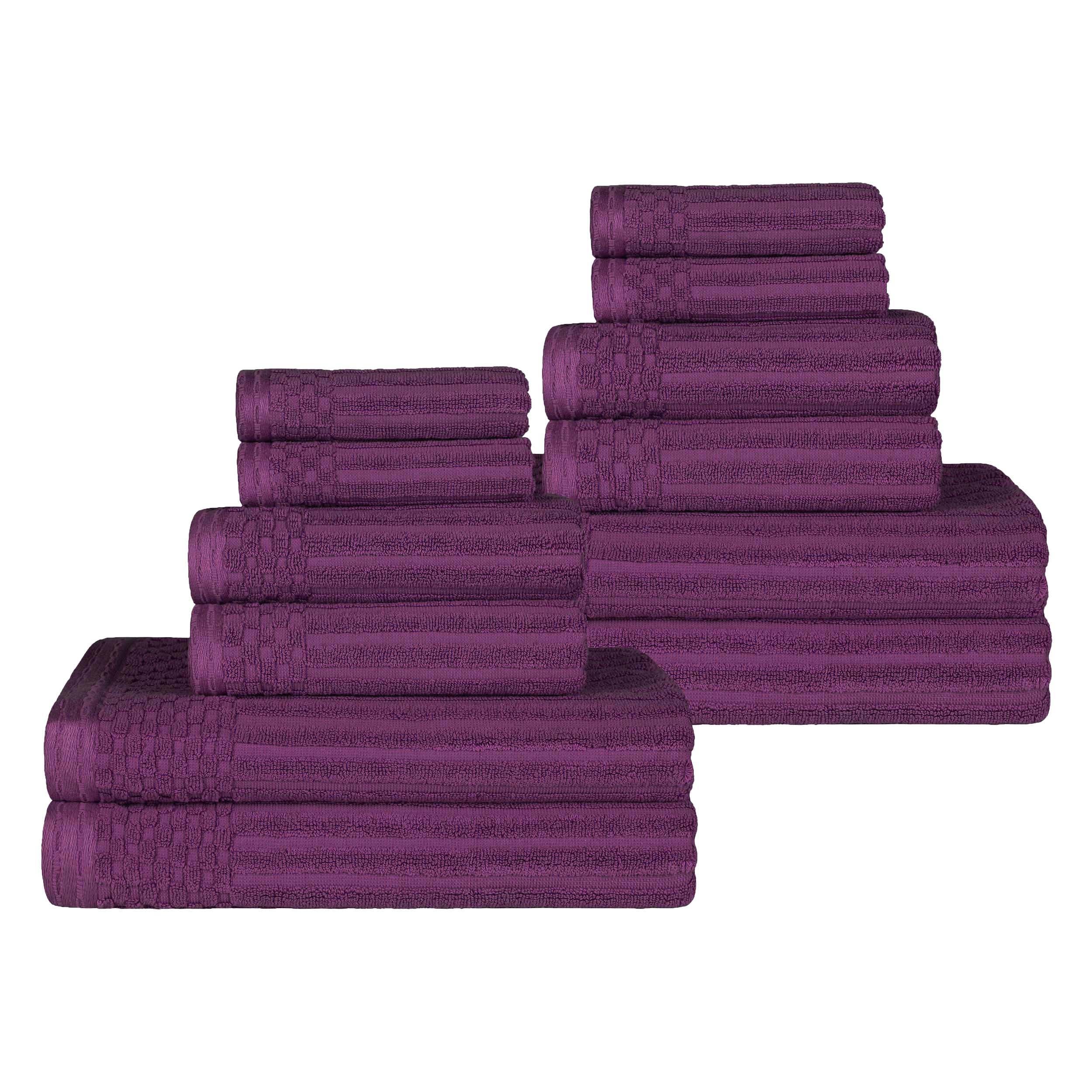 Ribbed Textured Cotton Medium Weight 12 Piece Towel Set - Blue Nile Mills