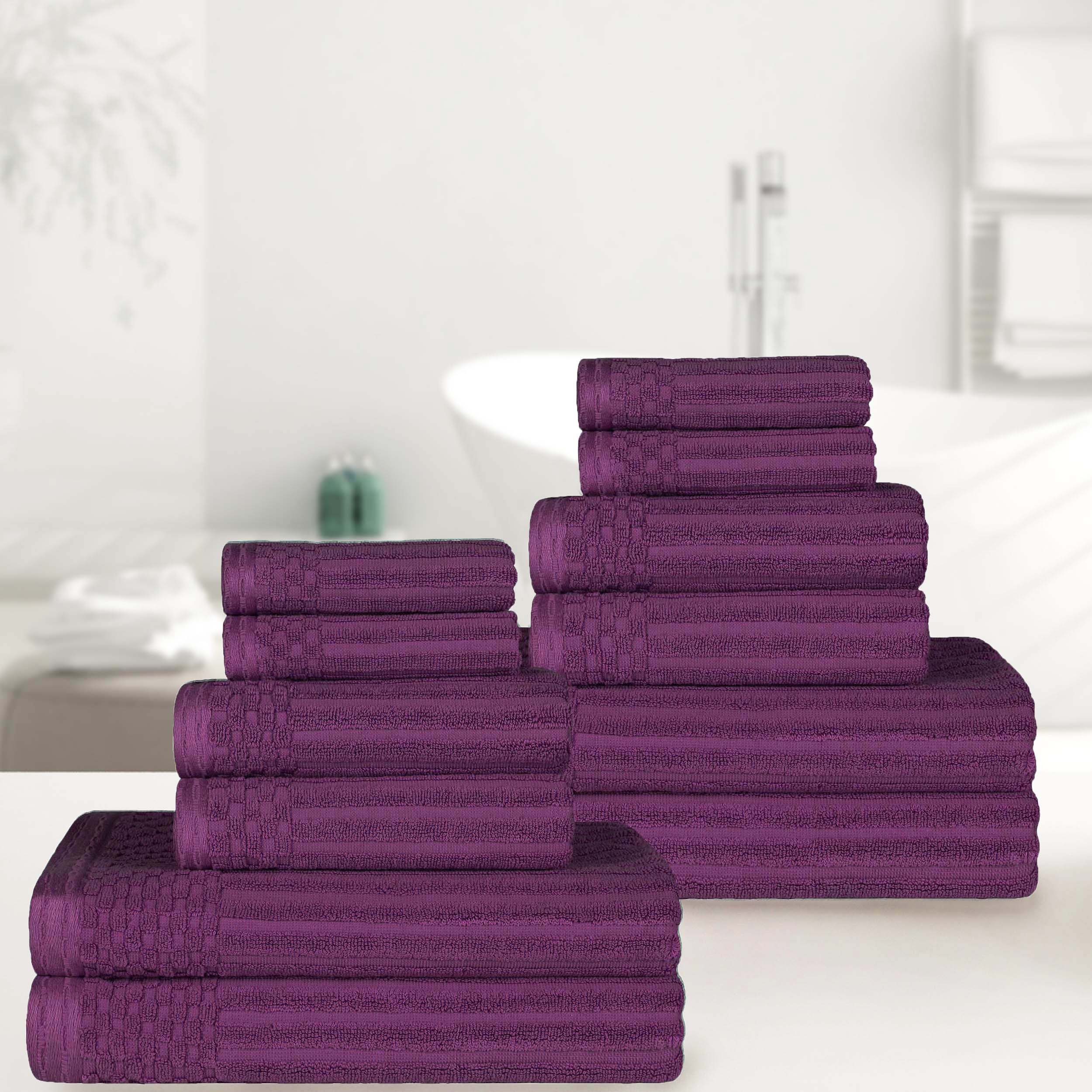 Ribbed Textured Cotton Medium Weight 12 Piece Towel Set - Blue Nile Mills