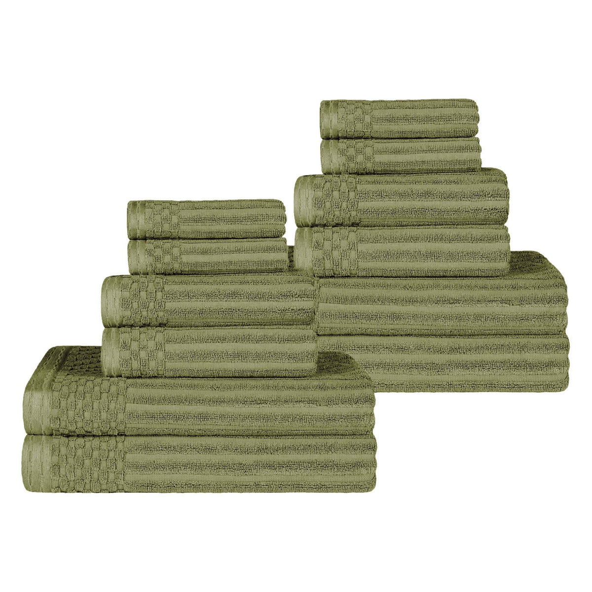 Ribbed Textured Cotton Medium Weight 12 Piece Towel Set - Blue Nile Mills