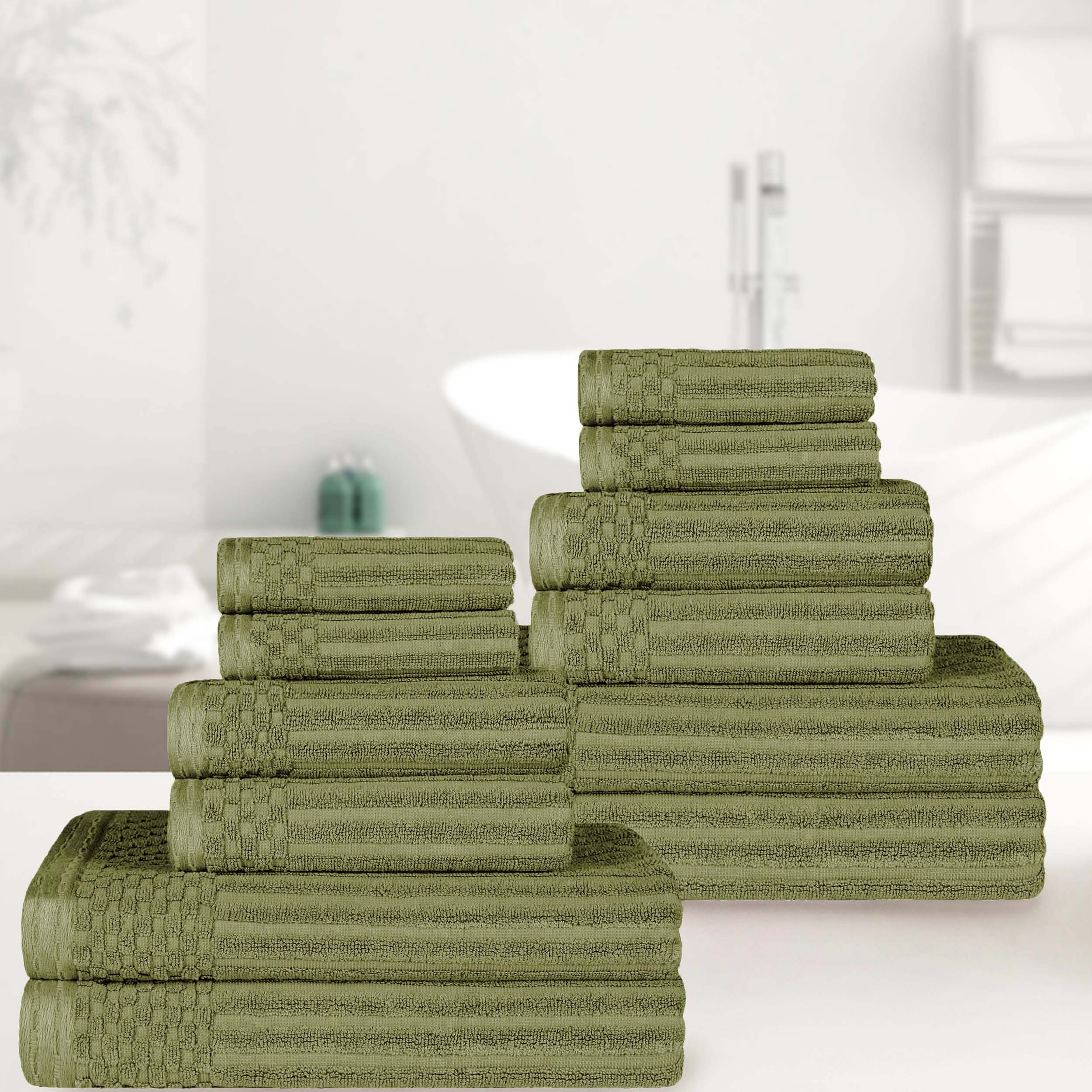 Ribbed Textured Cotton Medium Weight 12 Piece Towel Set - Blue Nile Mills