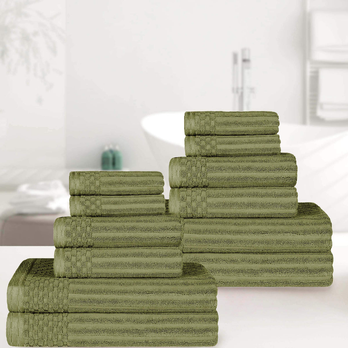 Ribbed Textured Cotton Medium Weight 12 Piece Towel Set - Blue Nile Mills