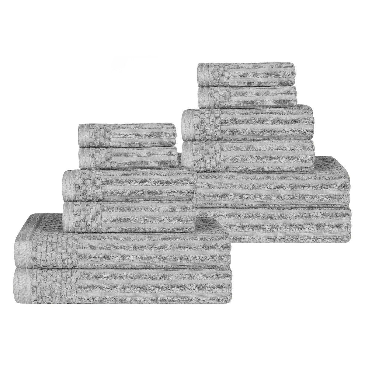 Ribbed Textured Cotton Medium Weight 12 Piece Towel Set - Blue Nile Mills