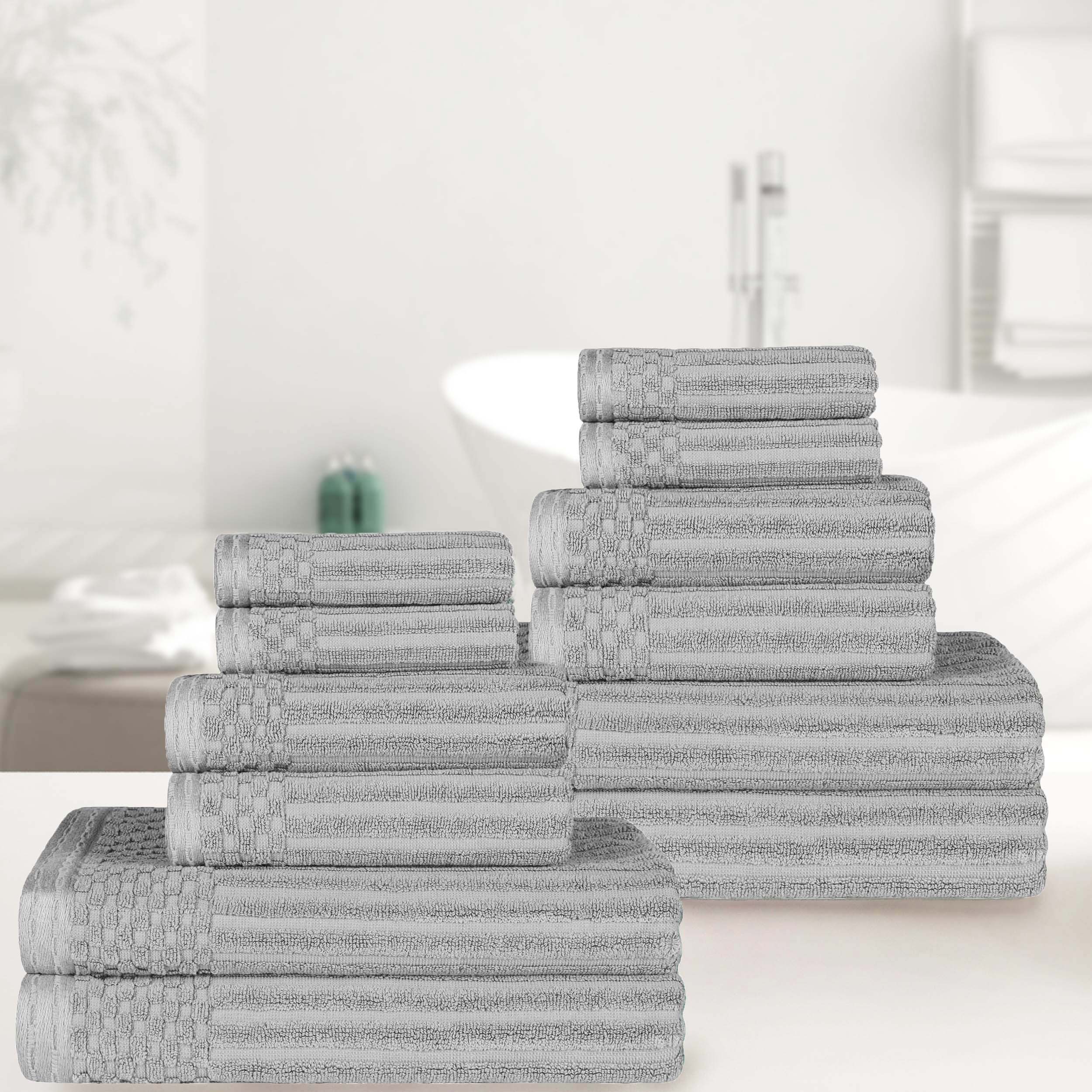 Ribbed Textured Cotton Medium Weight 12 Piece Towel Set - Blue Nile Mills