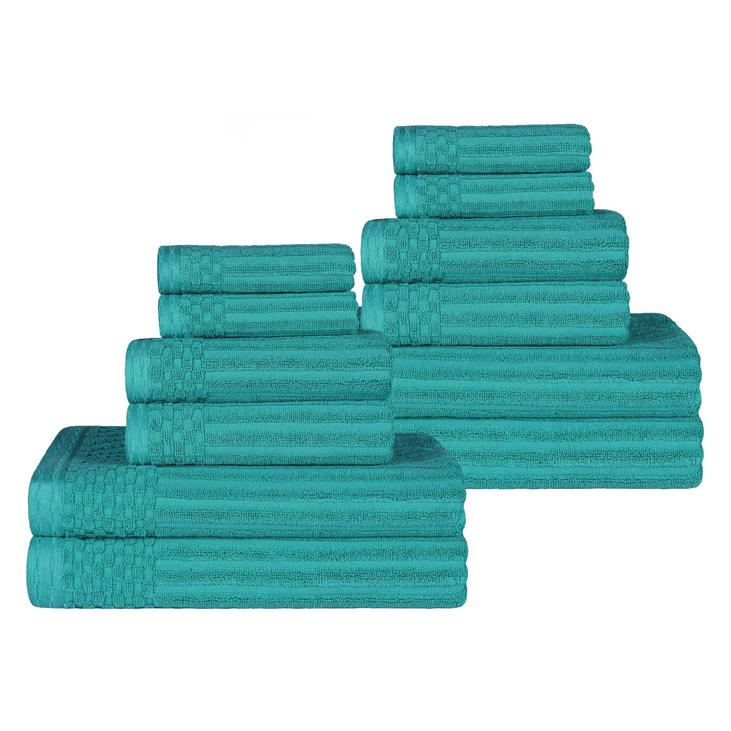 Ribbed Textured Cotton Medium Weight 12 Piece Towel Set - Blue Nile Mills