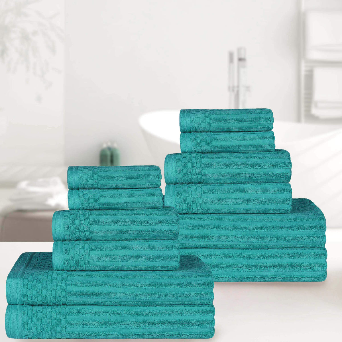 Ribbed Textured Cotton Medium Weight 12 Piece Towel Set - Blue Nile Mills