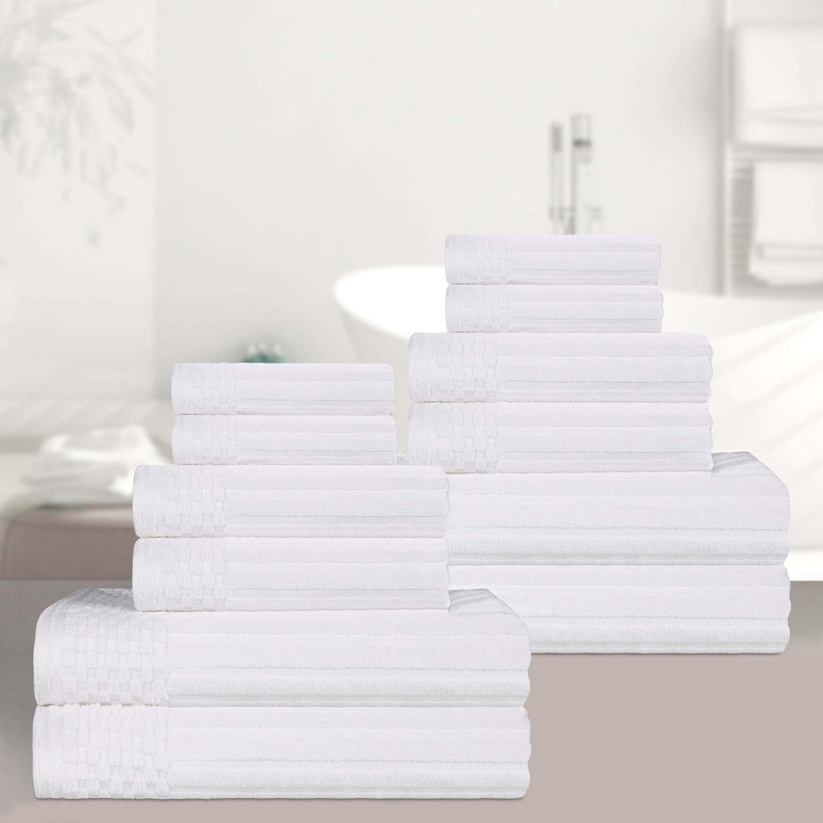 Ribbed Textured Cotton Medium Weight 12 Piece Towel Set - Blue Nile Mills