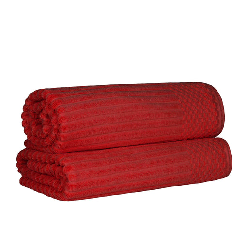 Cotton Ribbed Textured Super Absorbent 2 Piece Bath Sheet Towel Set - Burgundy