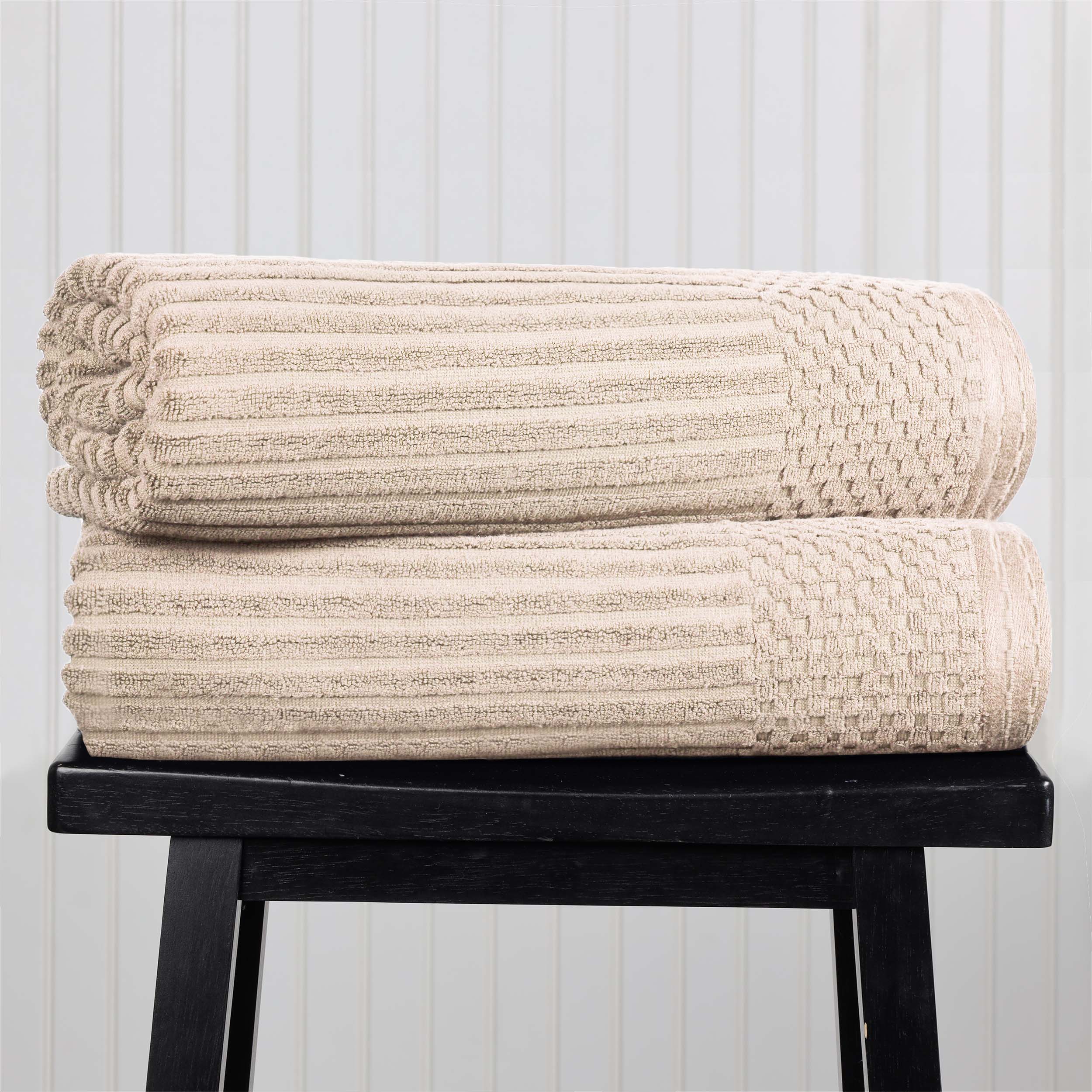Cotton Ribbed Textured Super Absorbent 2 Piece Bath Sheet Towel Set - Blue Nile Mills