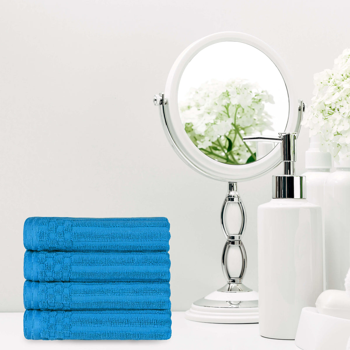 Cotton Ribbed Textured Highly Absorbent 4 Piece Hand Towel Set - Blue Nile Mills