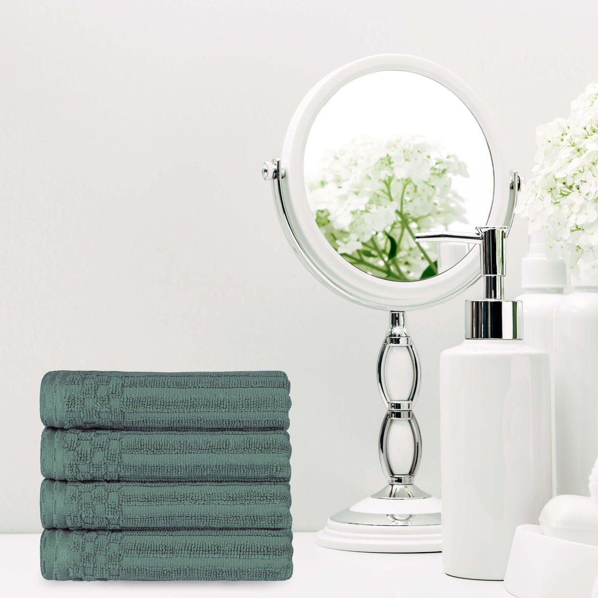 Cotton Ribbed Textured Highly Absorbent 4 Piece Hand Towel Set - Blue Nile Mills