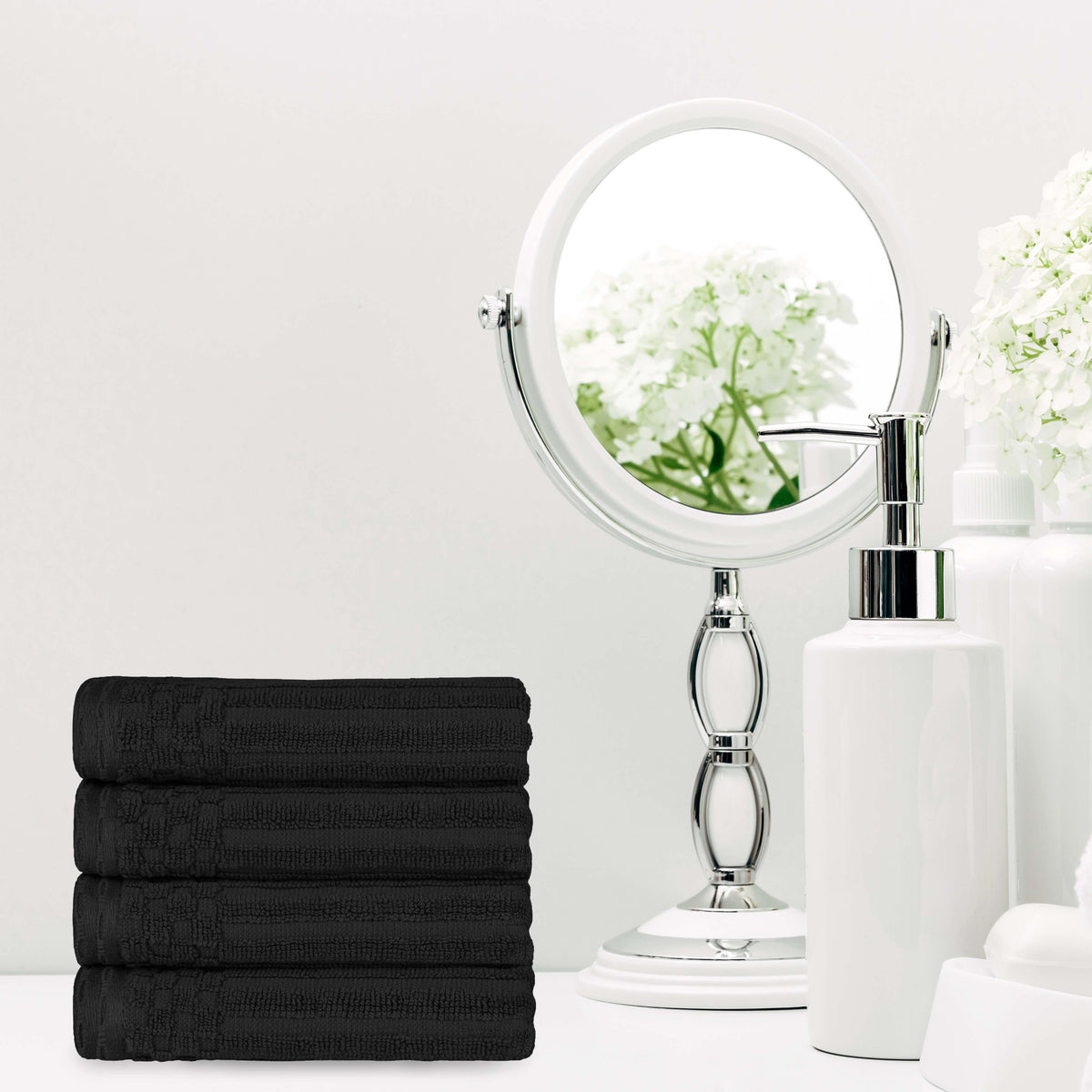 Cotton Ribbed Textured Highly Absorbent 4 Piece Hand Towel Set - Blue Nile Mills
