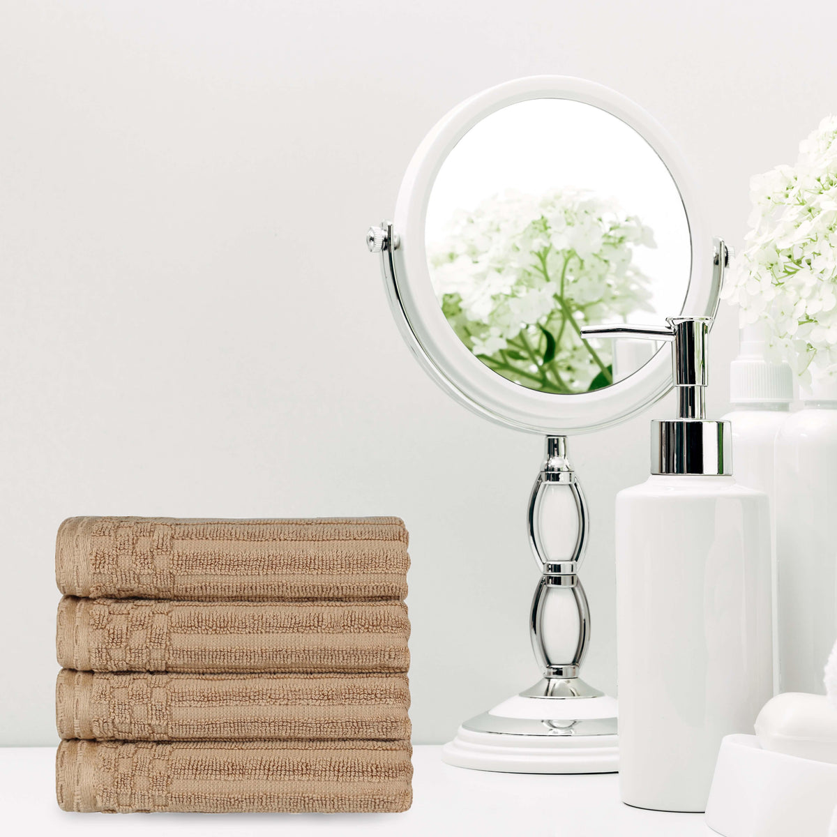 Cotton Ribbed Textured Highly Absorbent 4 Piece Hand Towel Set - Blue Nile Mills